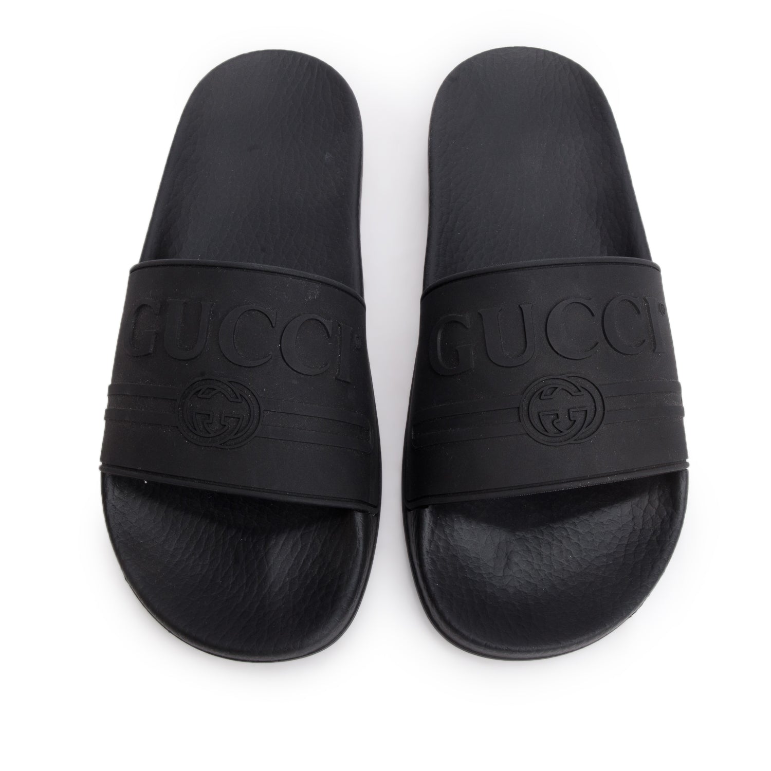 Gucci Black Interlocking G Logo Rubber Slides, Size 38 w/ Box