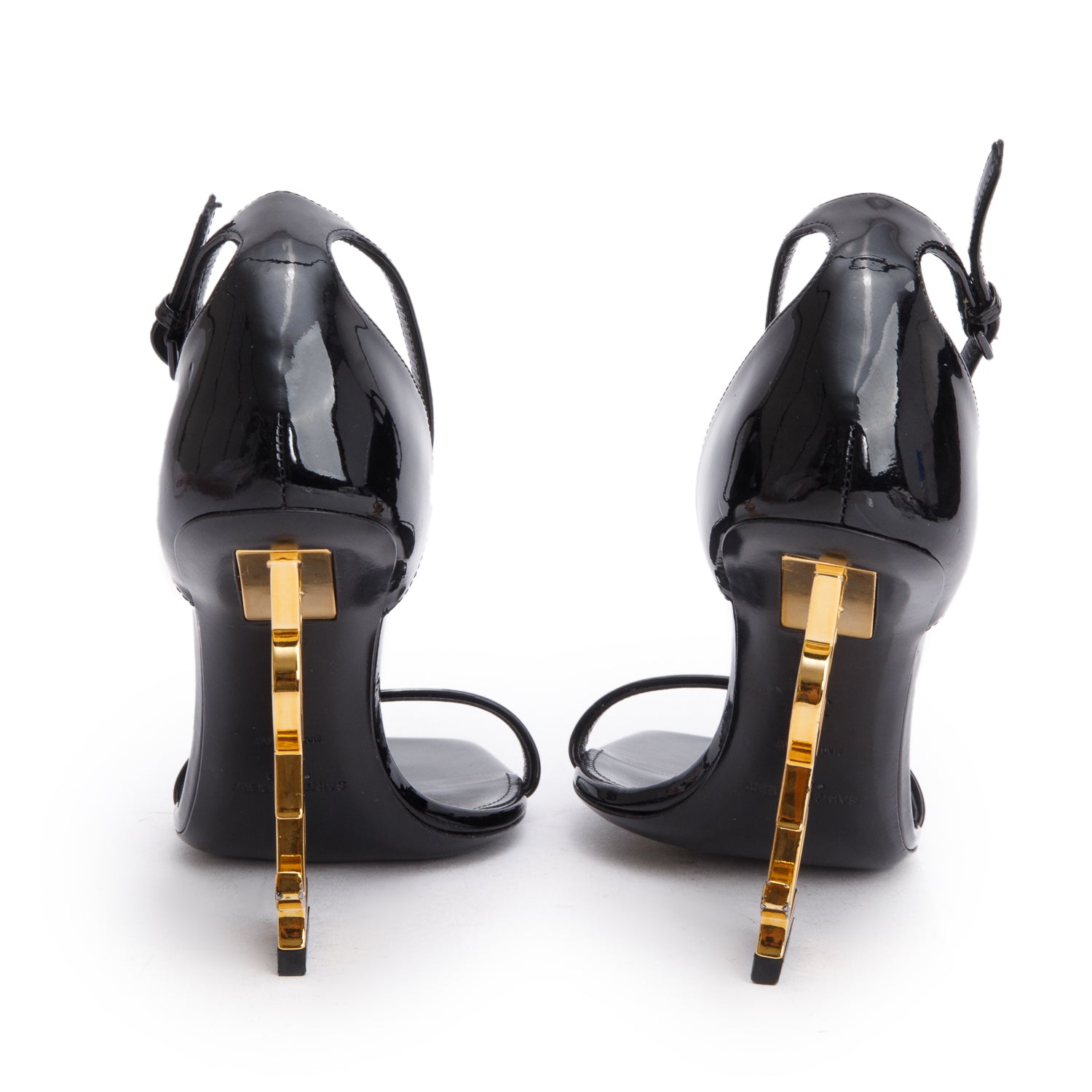 Saint Laurent Black Patent Leather Opyum Sandals, Size 36