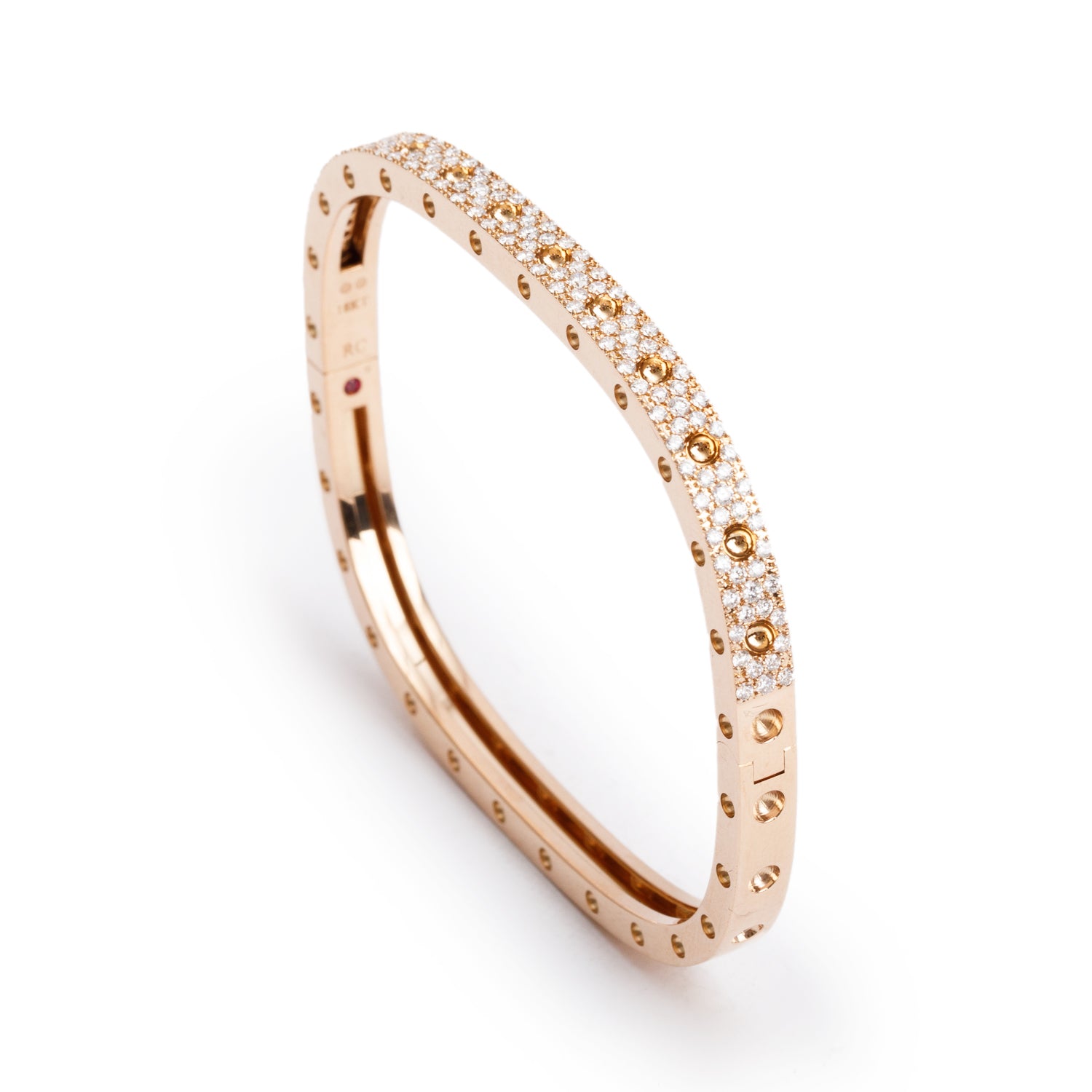 Roberto Coin 18k Rose Gold Pave Diamond Pois Moi Single-Row Square Bangle Bracelet
