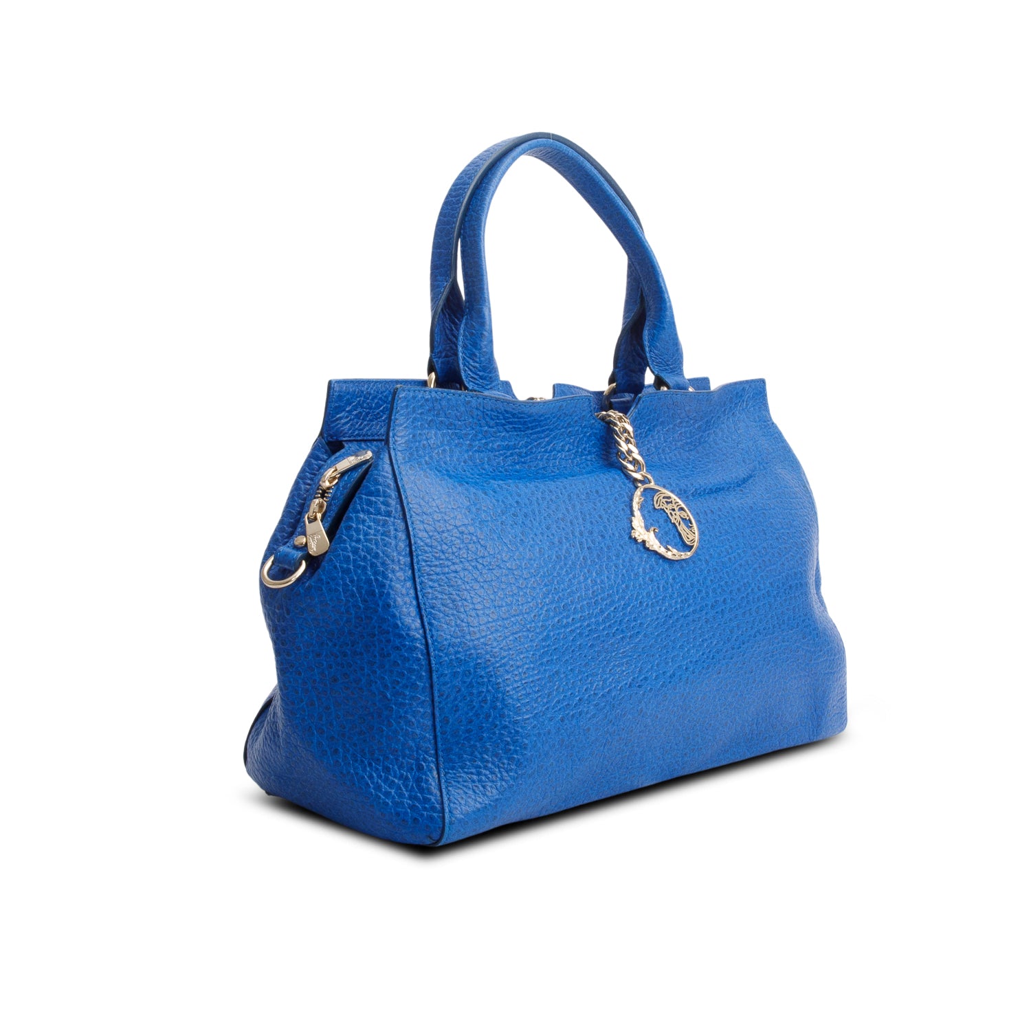Versace Blue Vitello Leather Stampa Bufalo Bag w/ Strap