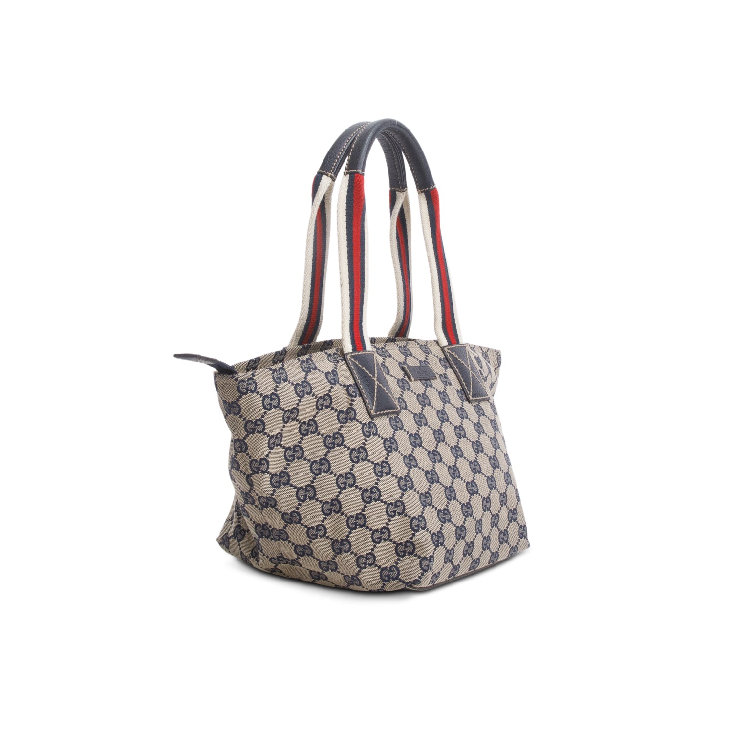 Gucci Navy Monogram Small Web Handle Bucket Tote