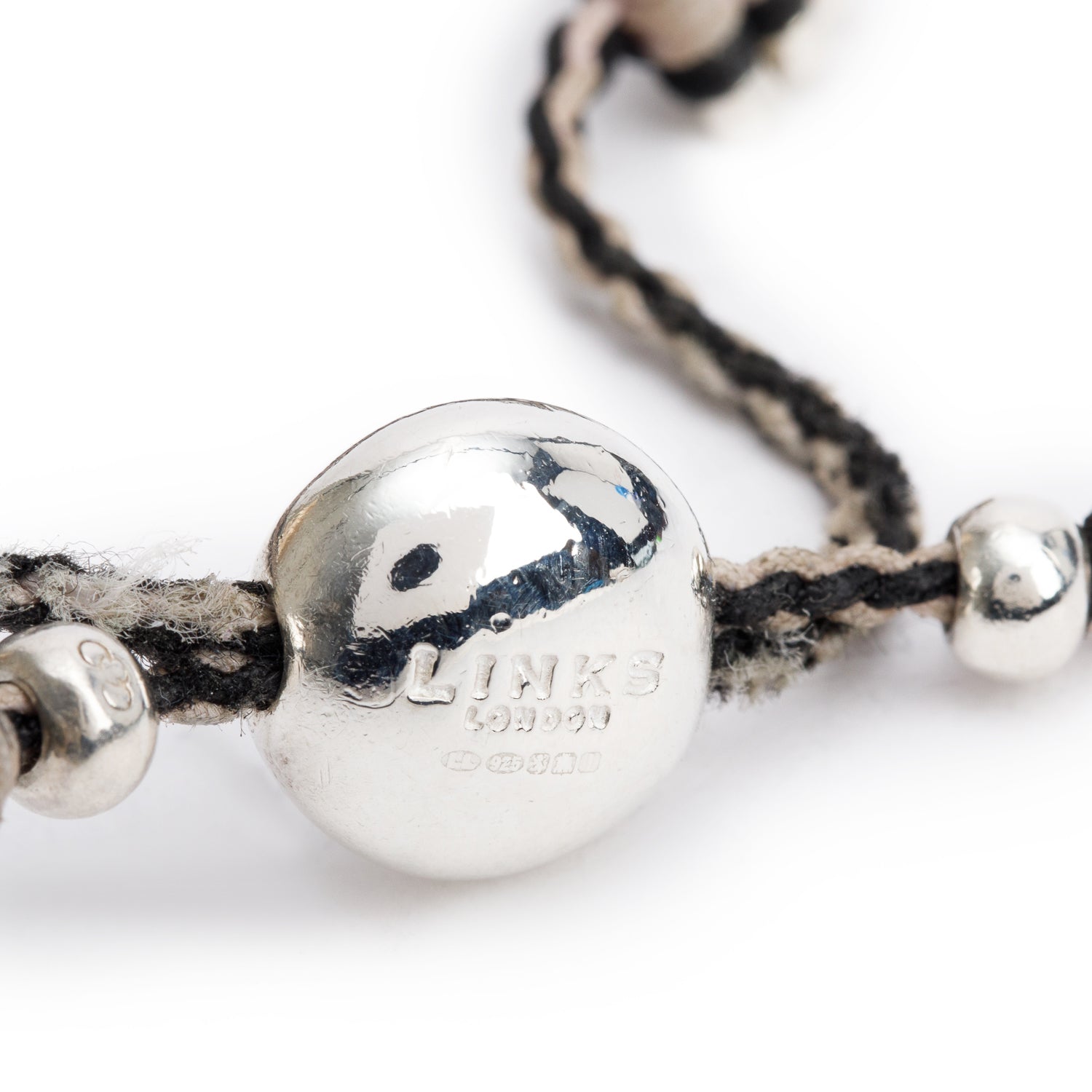 Links of London Sterling Silver Black & Beige Cord Friendship Bracelet
