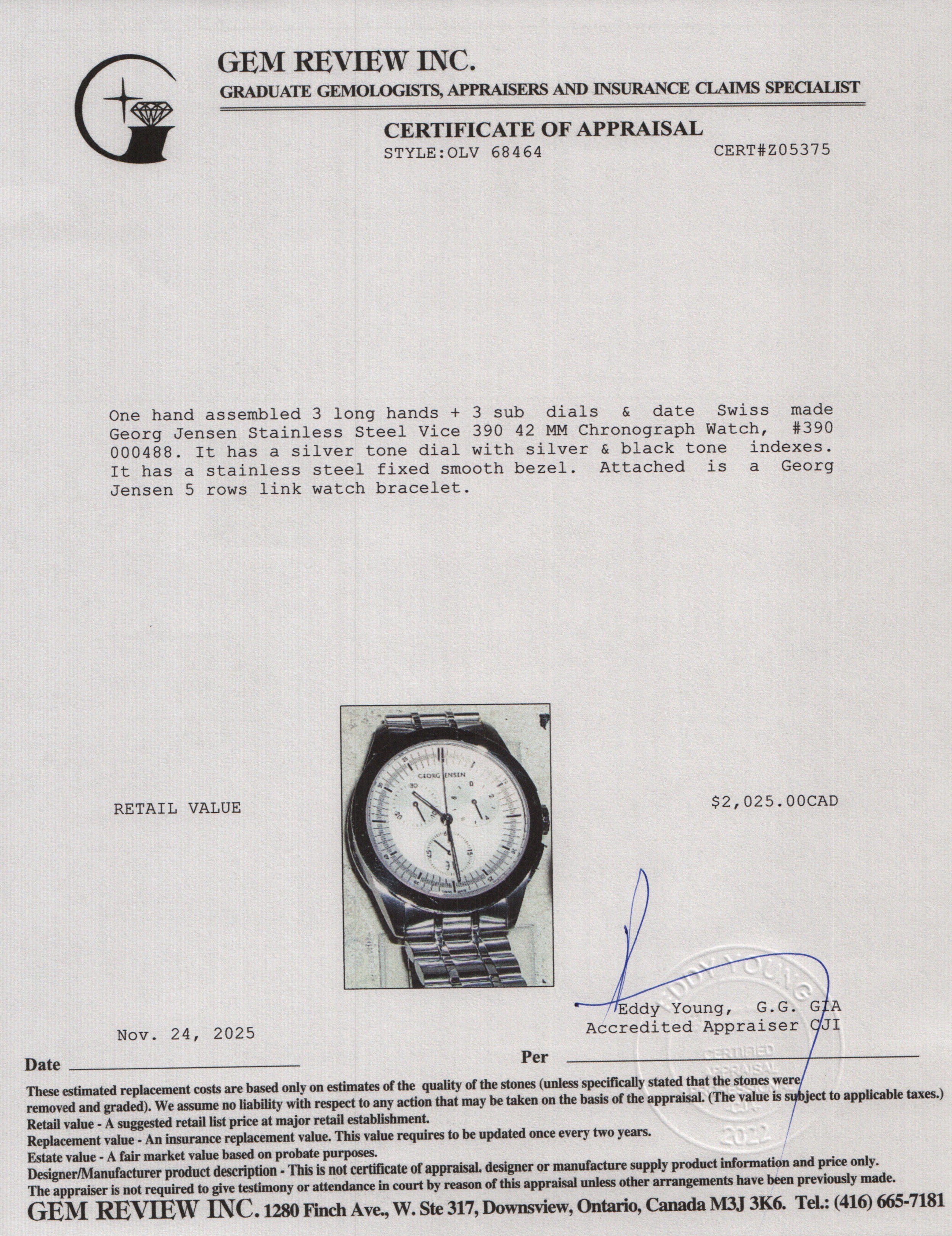 Georg Jensen Stainless Steel Vice 390 42 MM Chronograph Watch