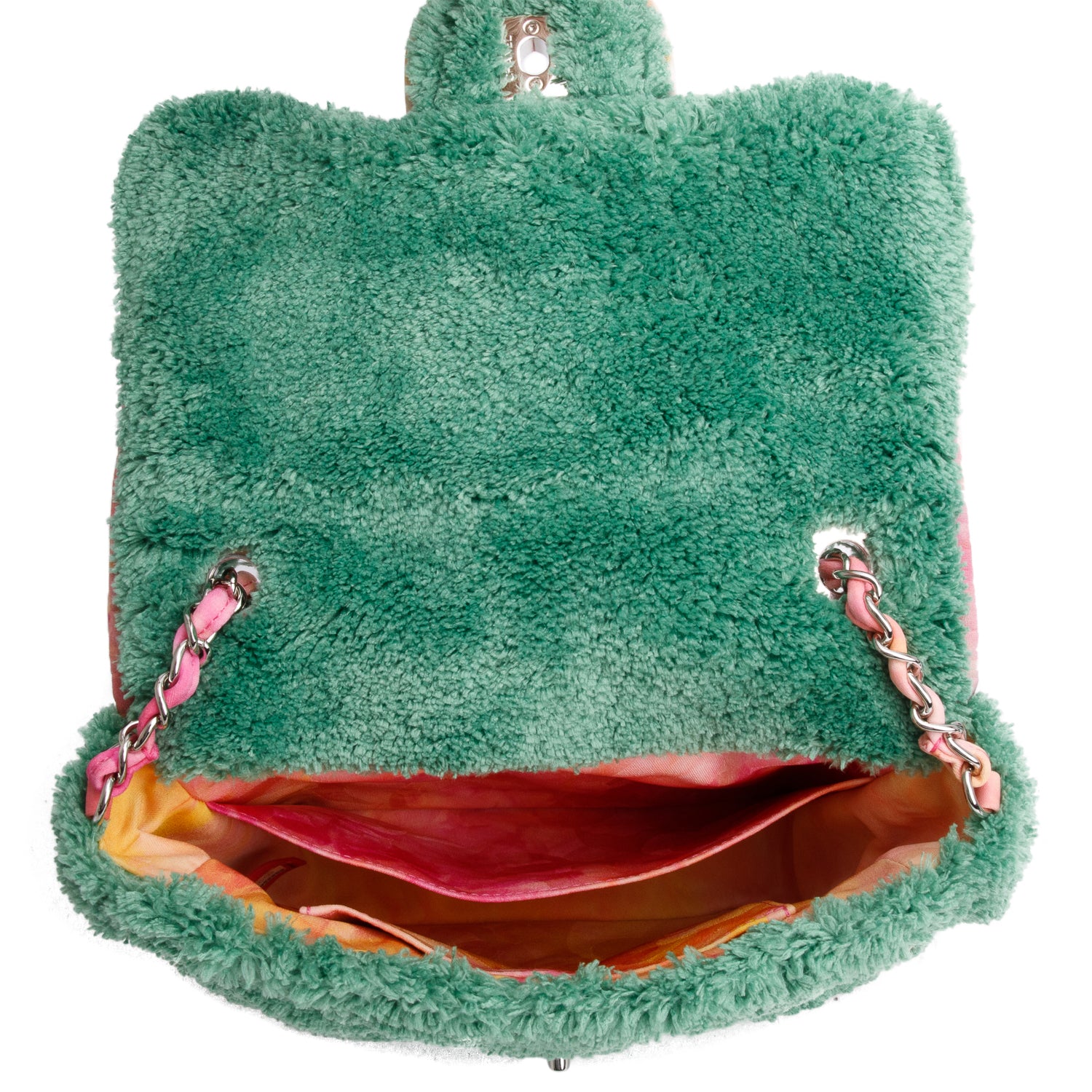 Chanel 2020 Green Quilted Terry Cloth Small Square Flap Bag