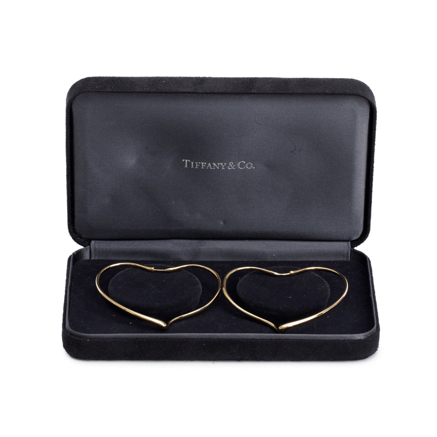 Tiffany & Co. Elsa Peretti 18k Yellow Gold Large Open Heart Hoop Earrings w/ Box