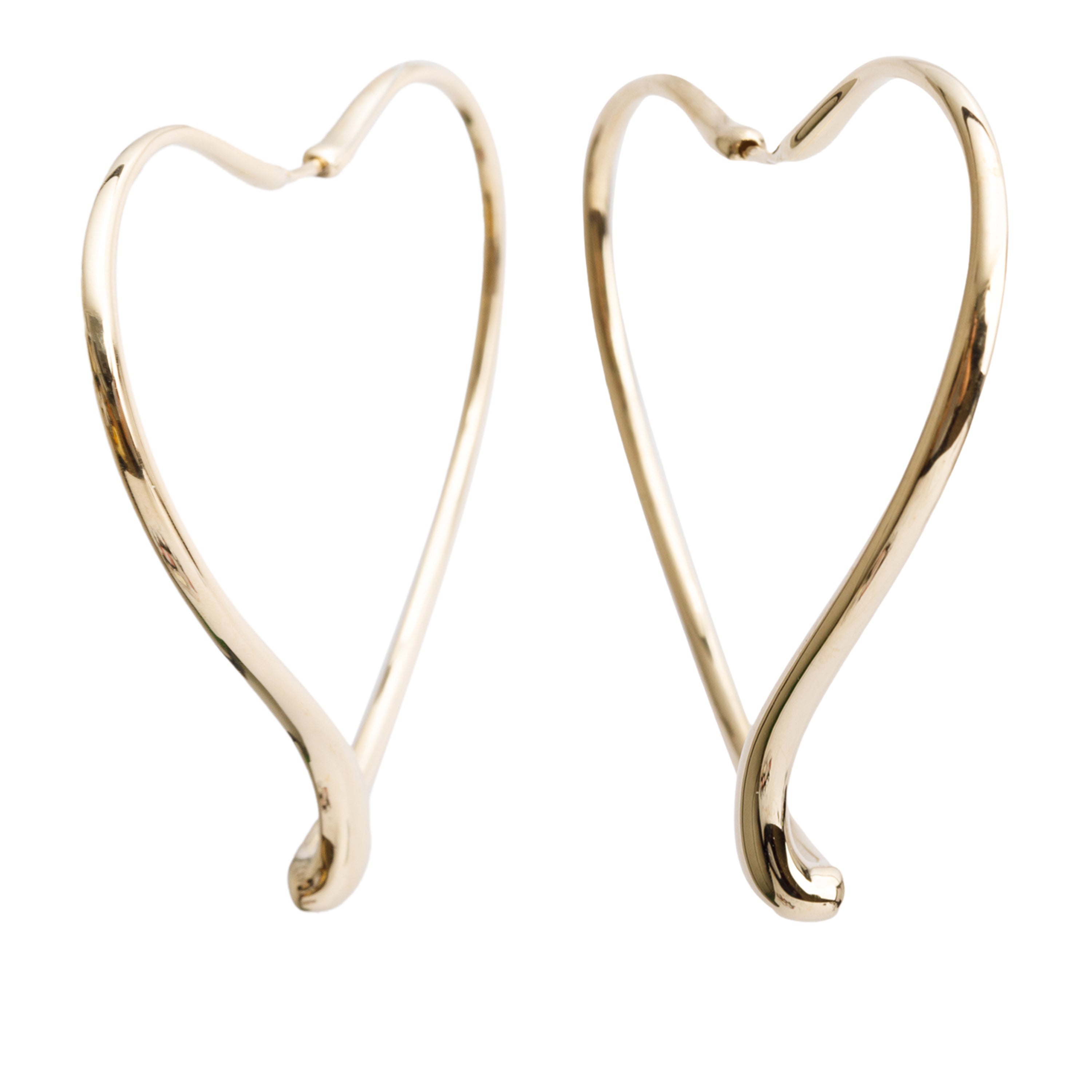 Tiffany & Co. Elsa Peretti 18k Yellow Gold Large Open Heart Hoop Earrings w/ Box