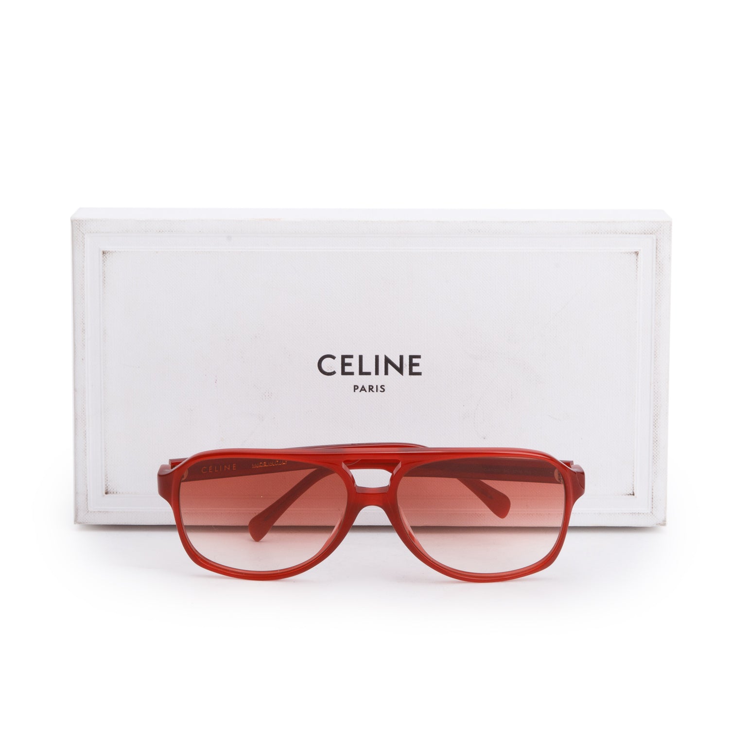 Celine CL40032U Red Acetate Aviator Sunglasses w/ Box & Case