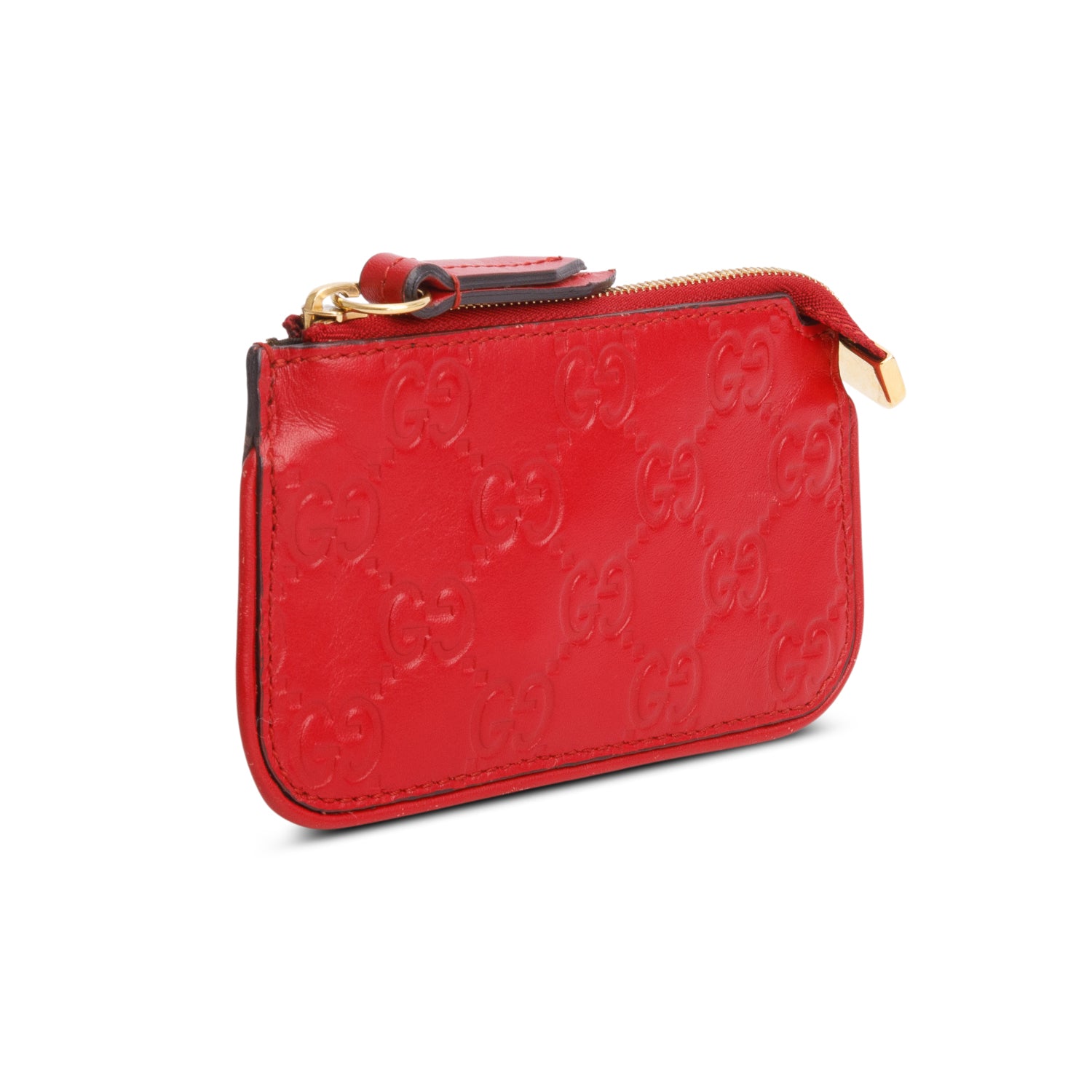 Gucci Red Leather Guccissima GG Emblem Zip Key Case