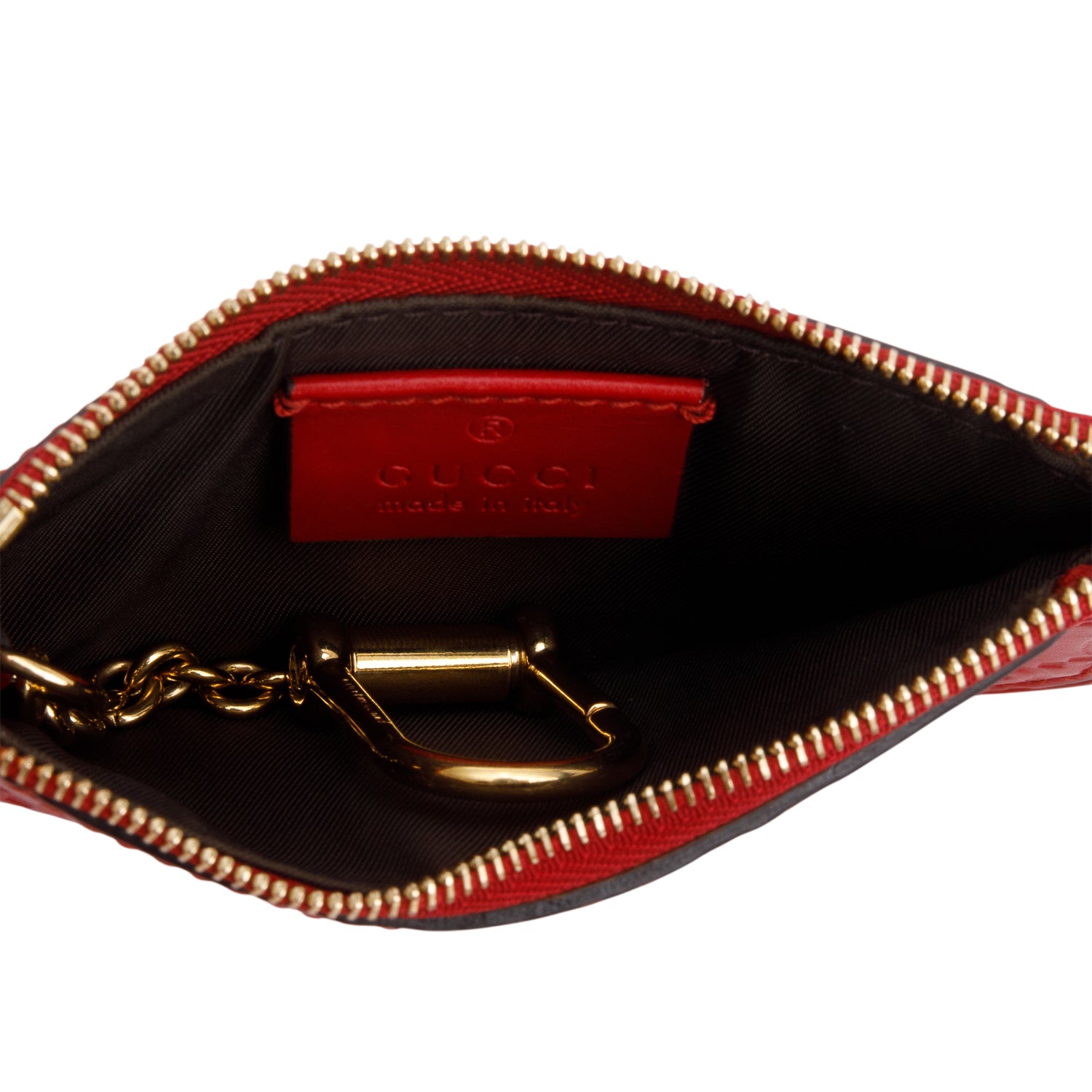Gucci Red Leather Guccissima GG Emblem Zip Key Case