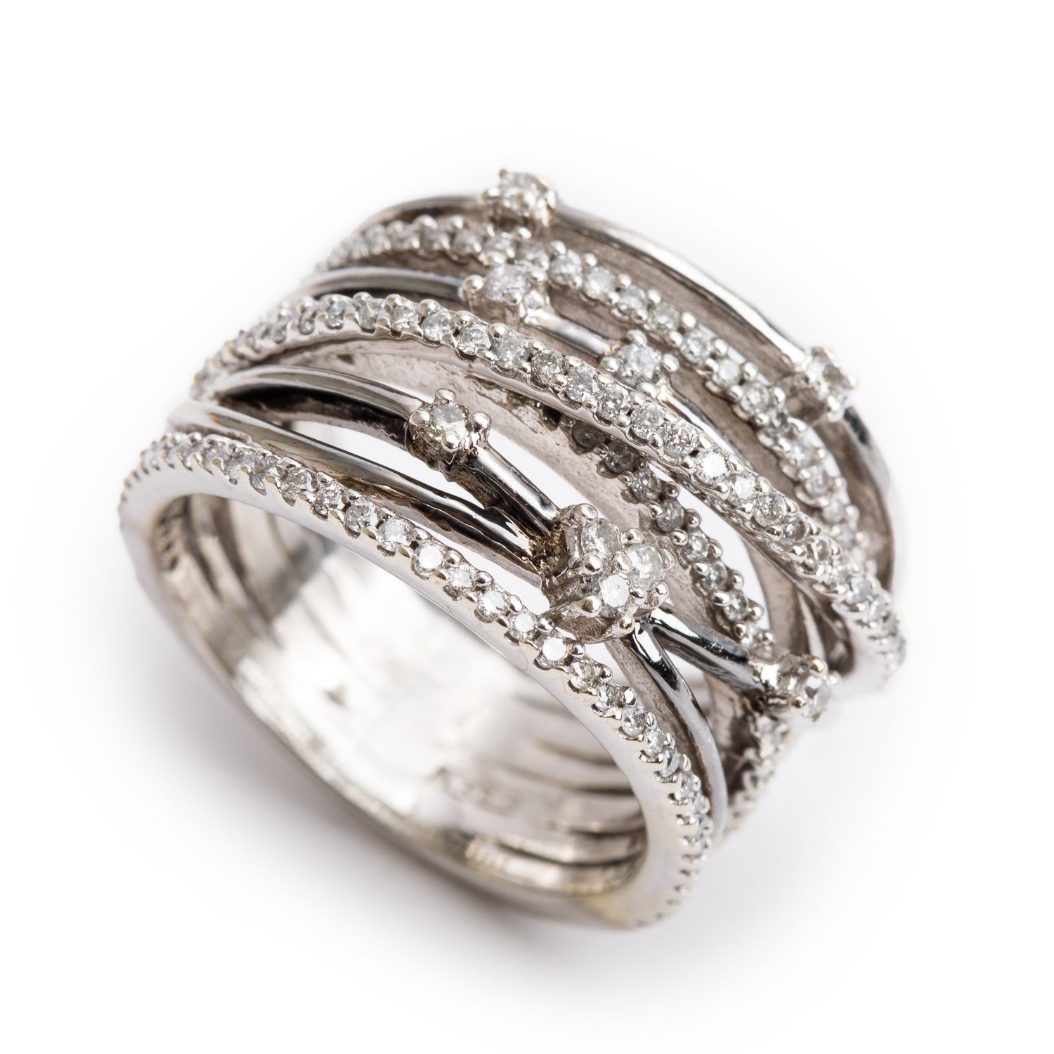 Effy 14k White Gold Diamond Crossover Band Ring, Size 7