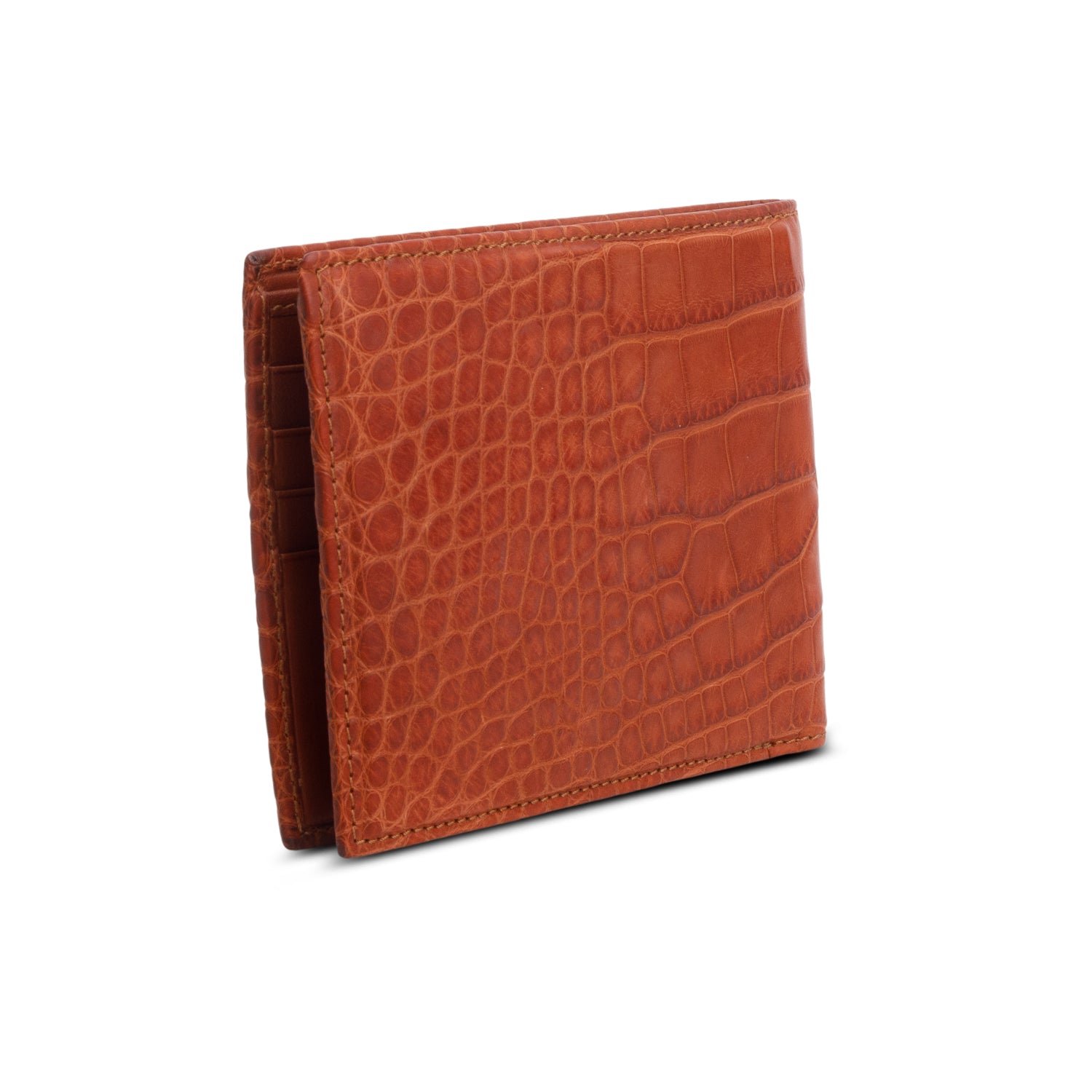 Burberry Brown Croc Embossed Slim Bifold Wallet