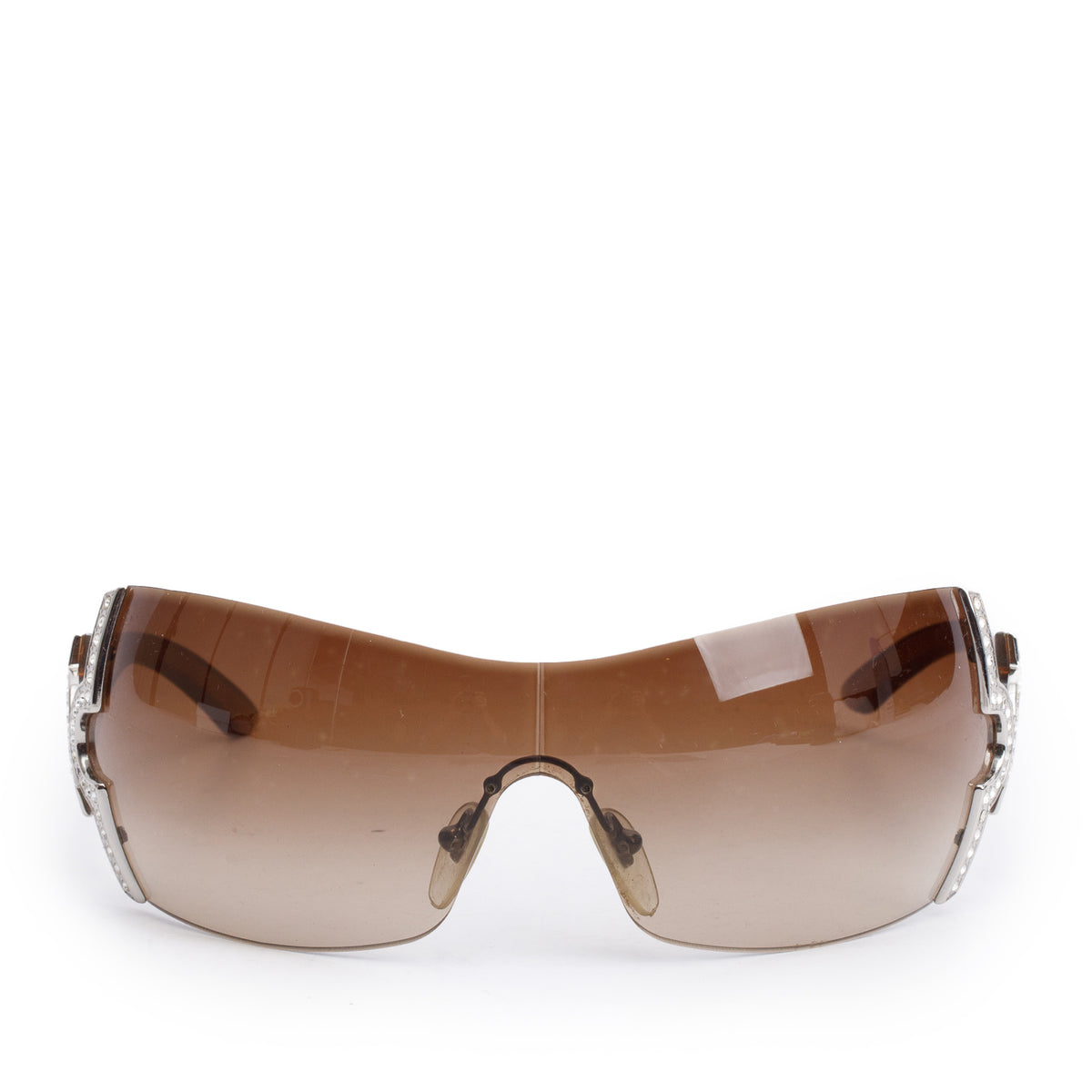 Bvlgari 651-B Brown Rimless Shield Crystal Sunglasses w/ Box