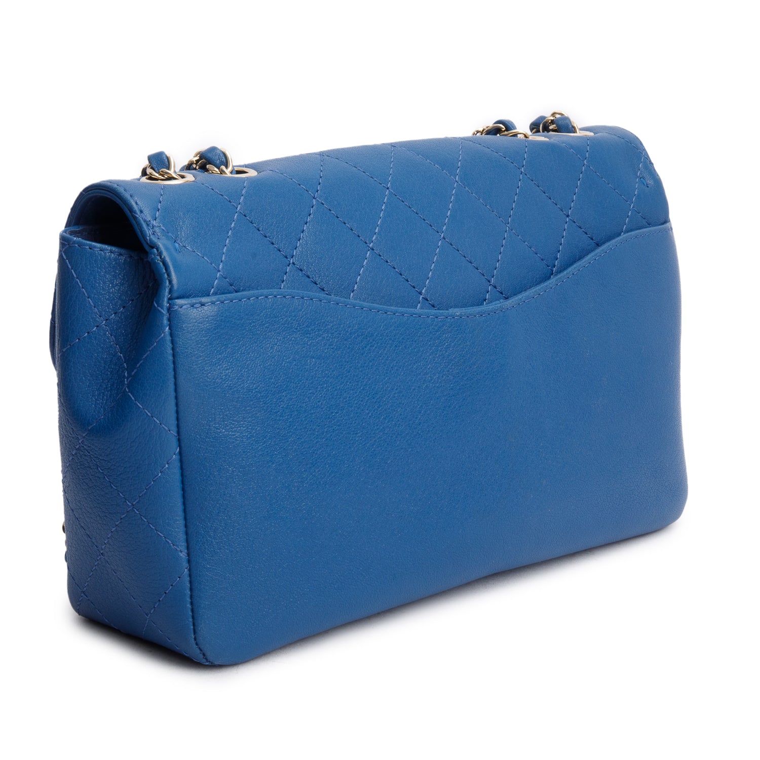Chanel Blue Quilted Goatskin Coco Curve Flap Messenger Bag w/ Authenticity Card