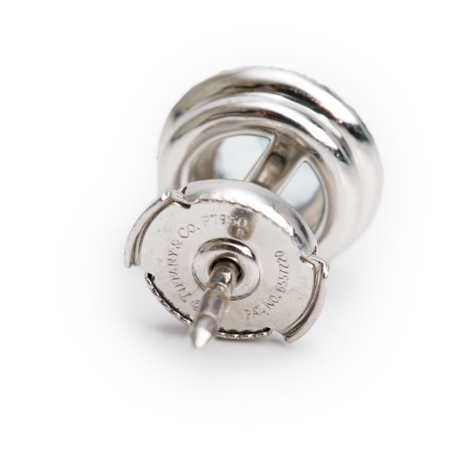 Tiffany & Co. Platinum 6 MM Aquamarine & Diamond Soleste Stud Earrings w/ Box