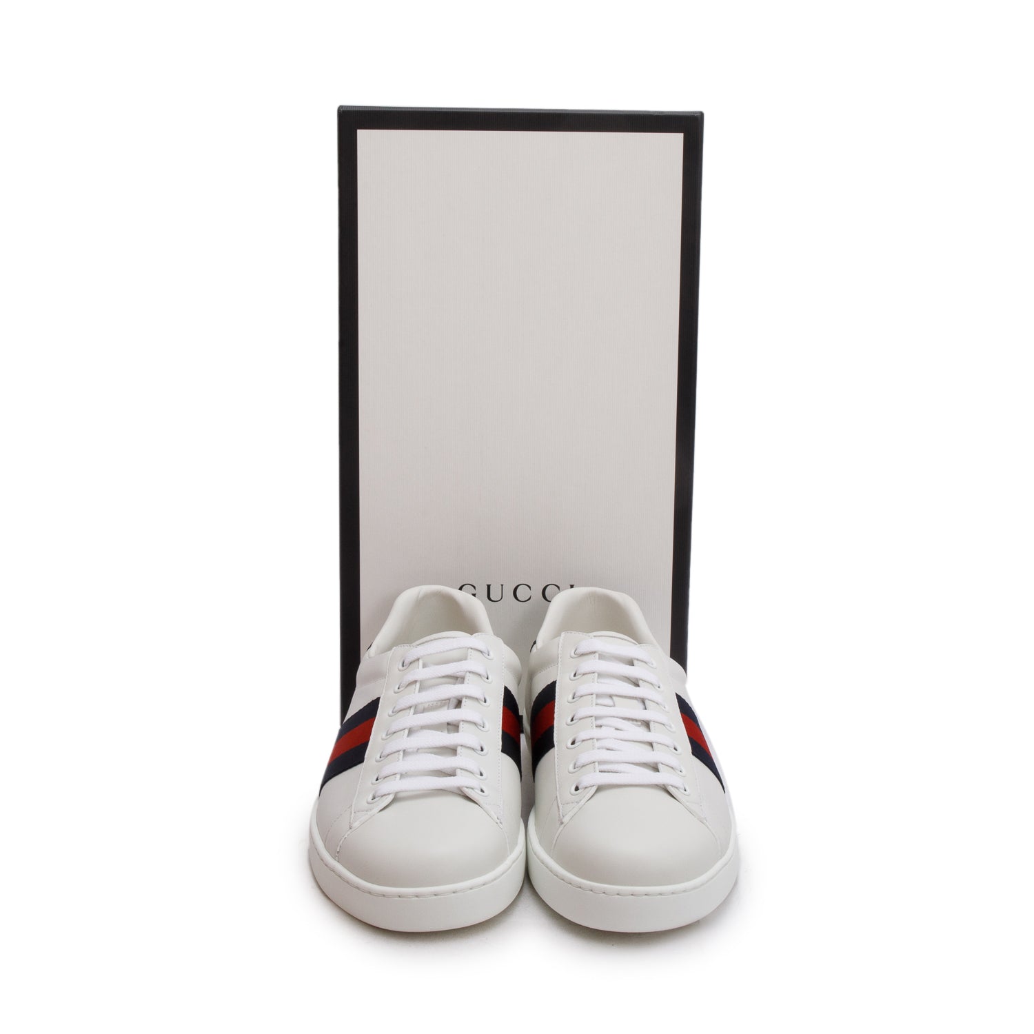 Gucci White Calfskin Ayers Web Ace Sneakers, Men's Size 9 w/ Box