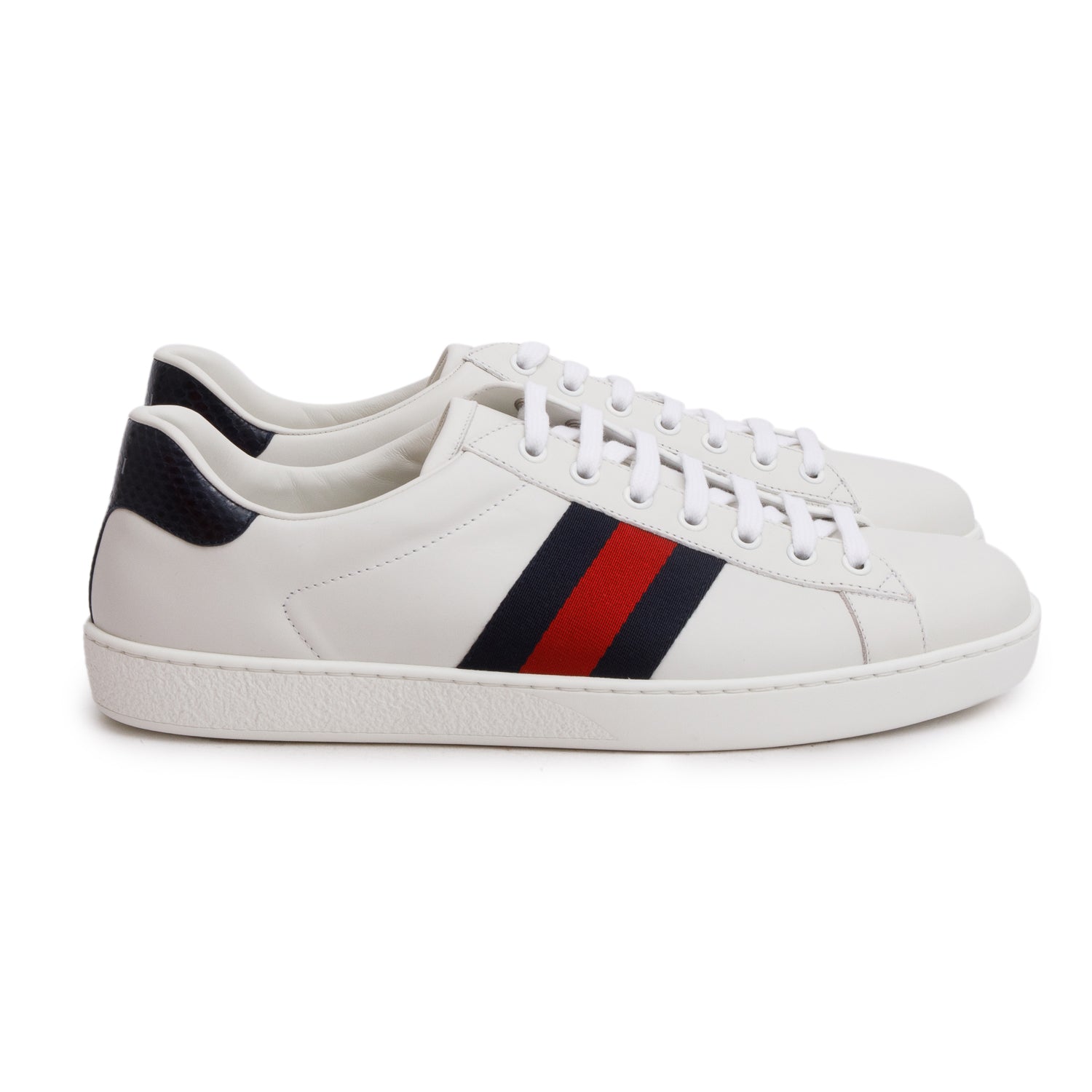 Gucci White Calfskin Ayers Web Ace Sneakers, Men's Size 9 w/ Box