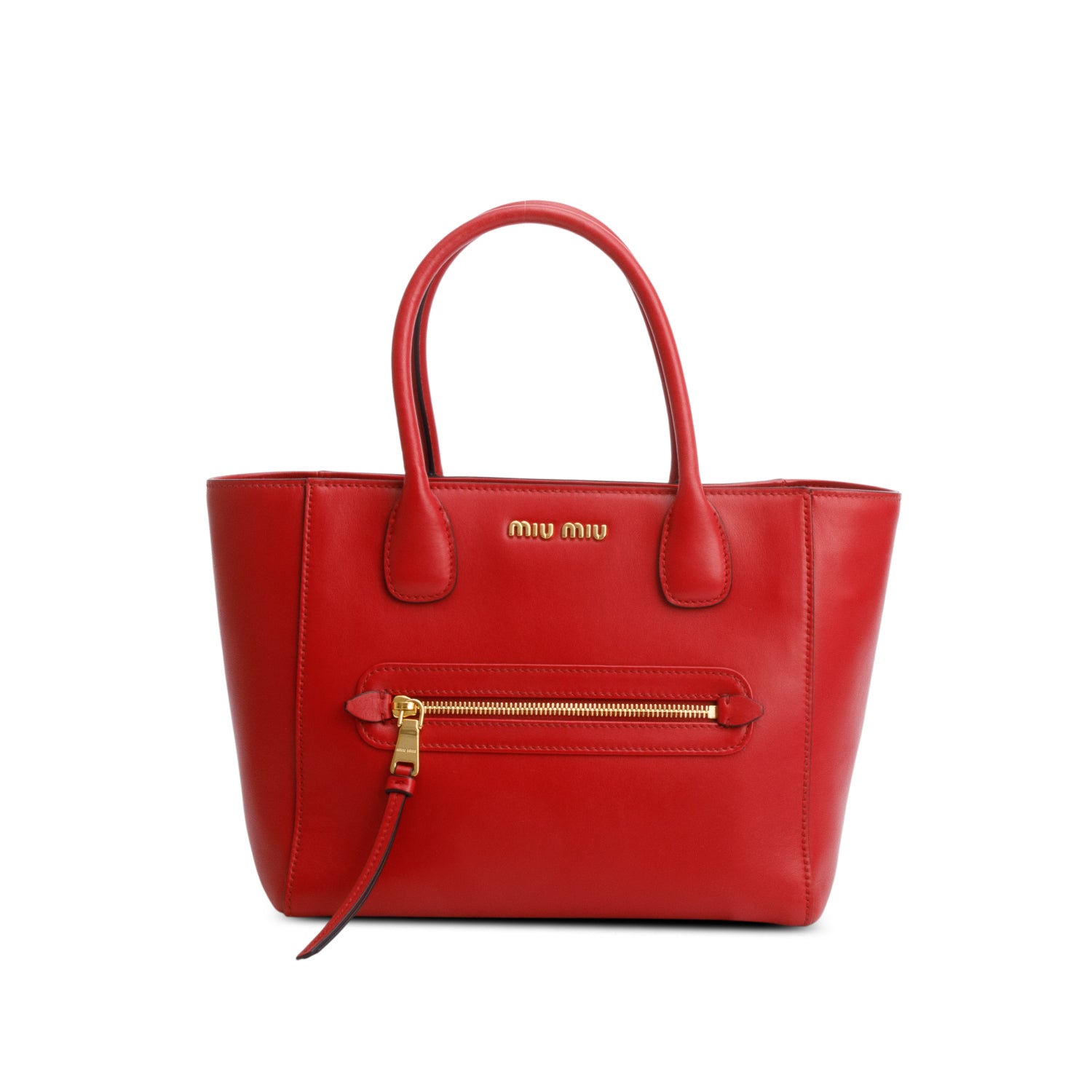 Miu Miu Red Shiny Calfskin Two Way Tote Bag w/ Strap