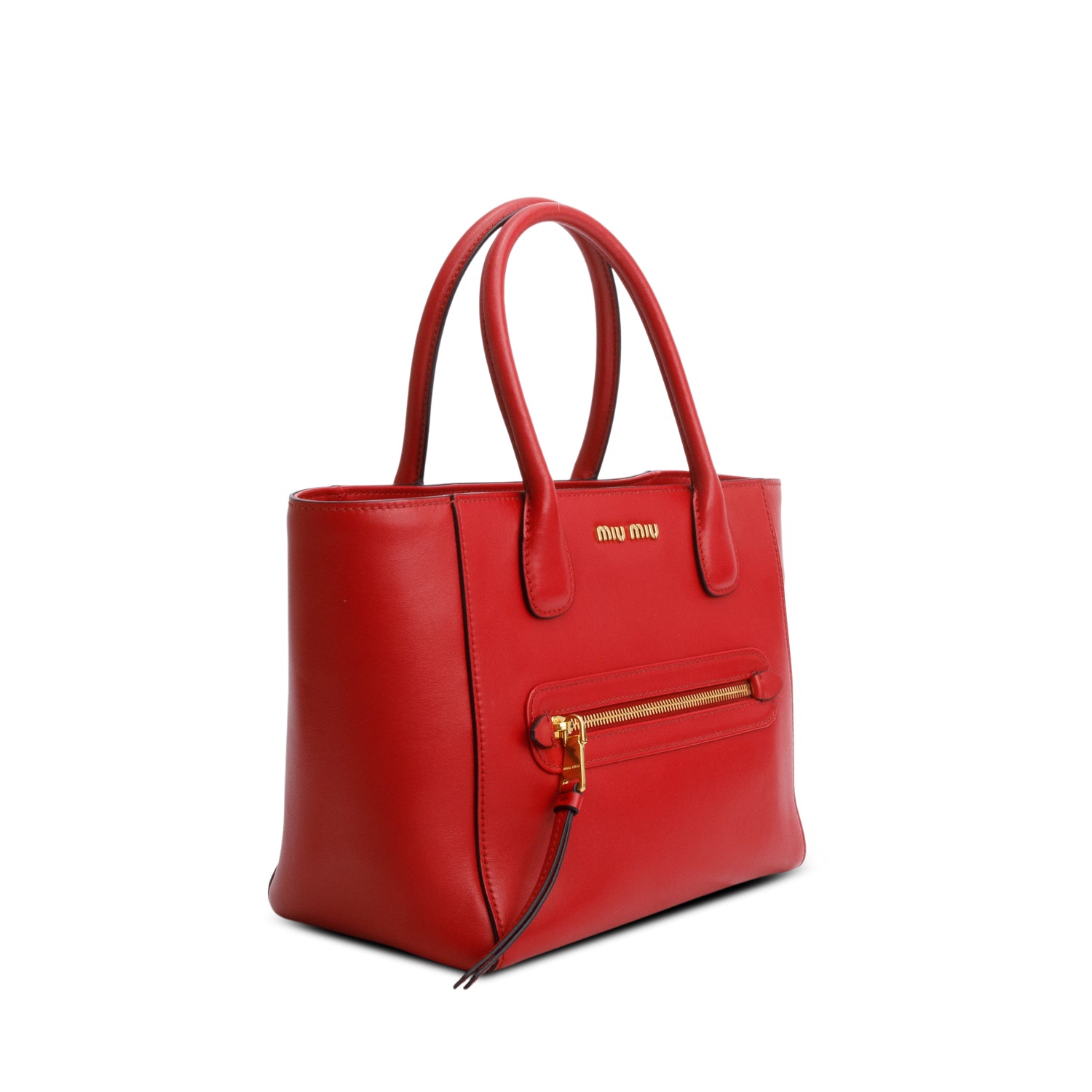Miu Miu Red Shiny Calfskin Two Way Tote Bag w/ Strap