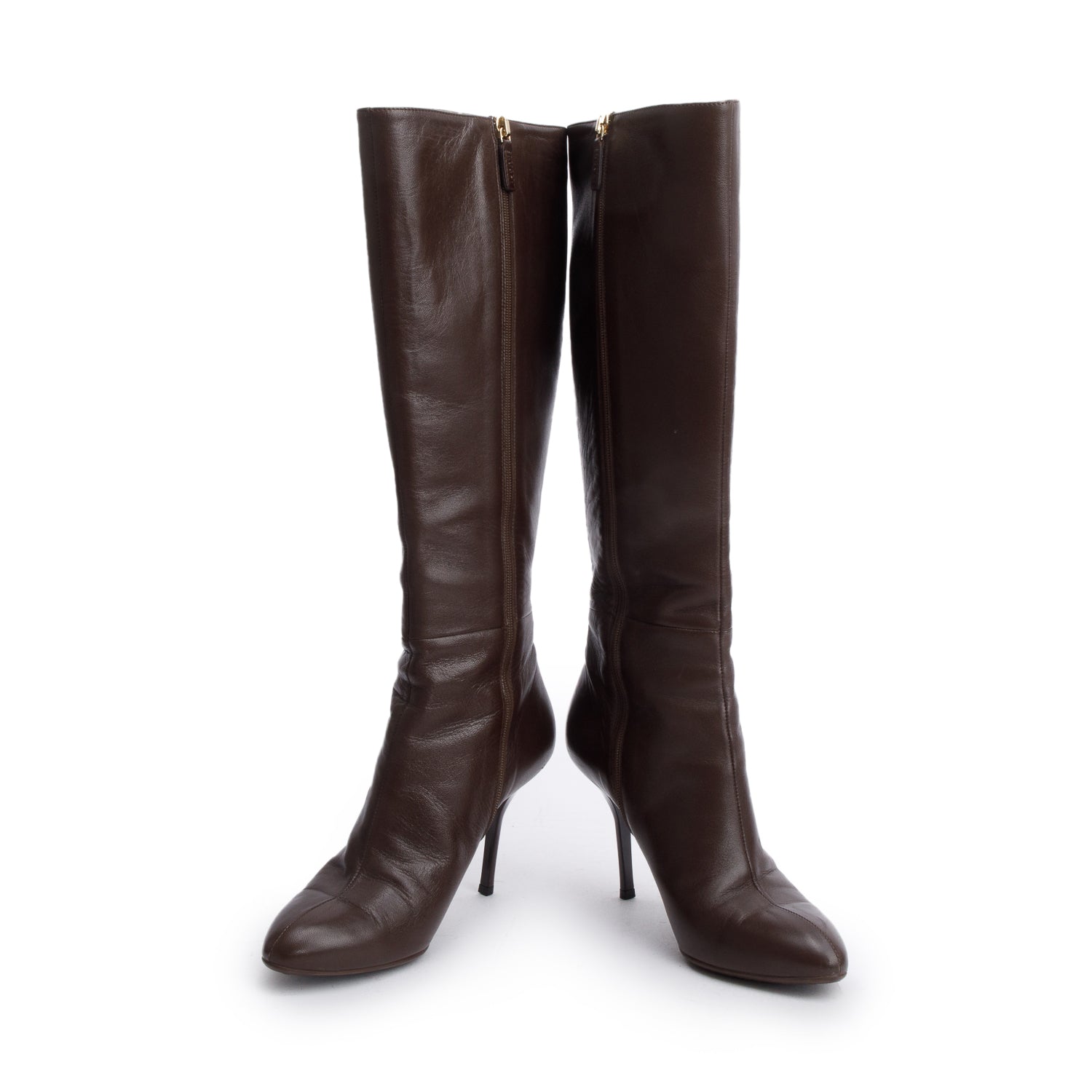 Gucci Brown Leather Knee-High Heeled Boots, Size 37