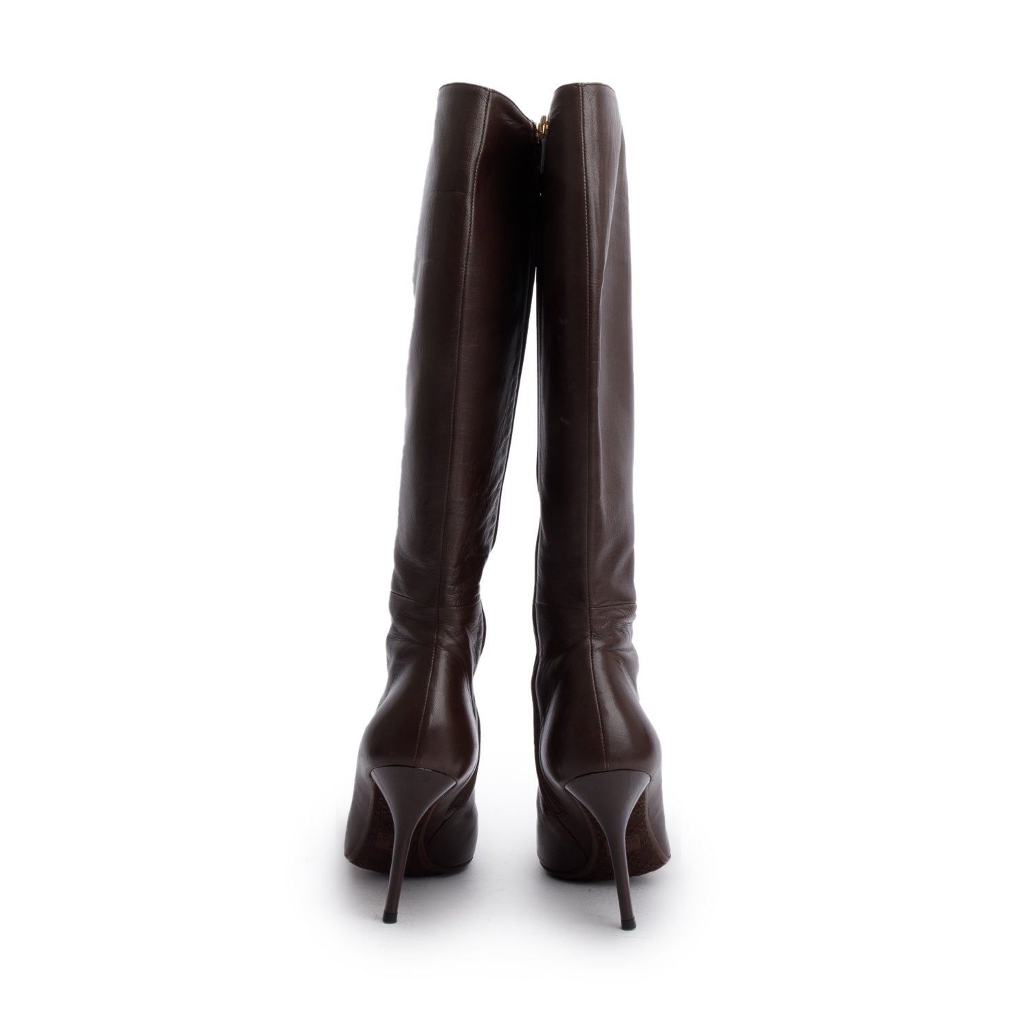 Gucci Brown Leather Knee-High Heeled Boots, Size 37