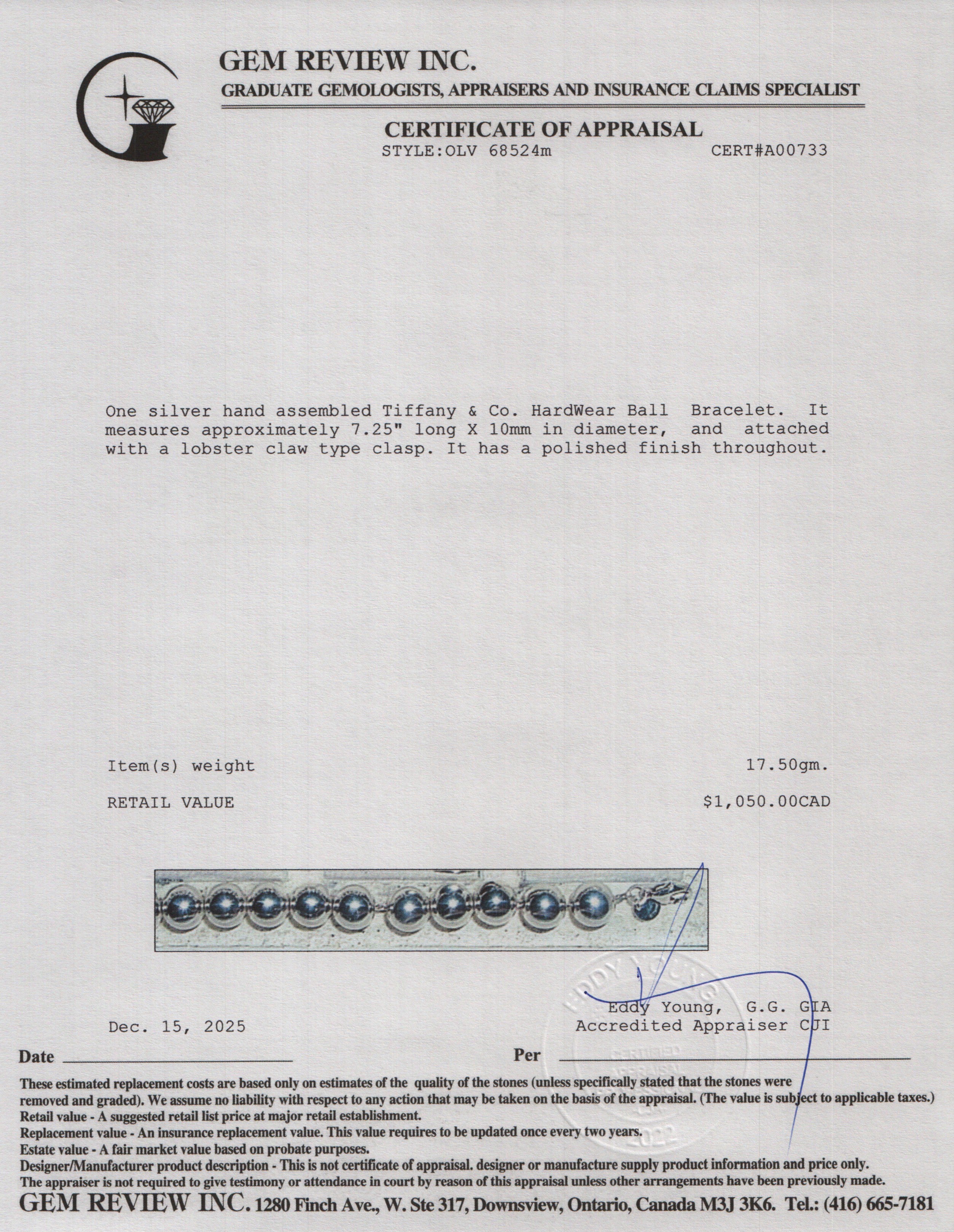 Tiffany & Co. Sterling Silver 10 MM HardWear Ball Bracelet