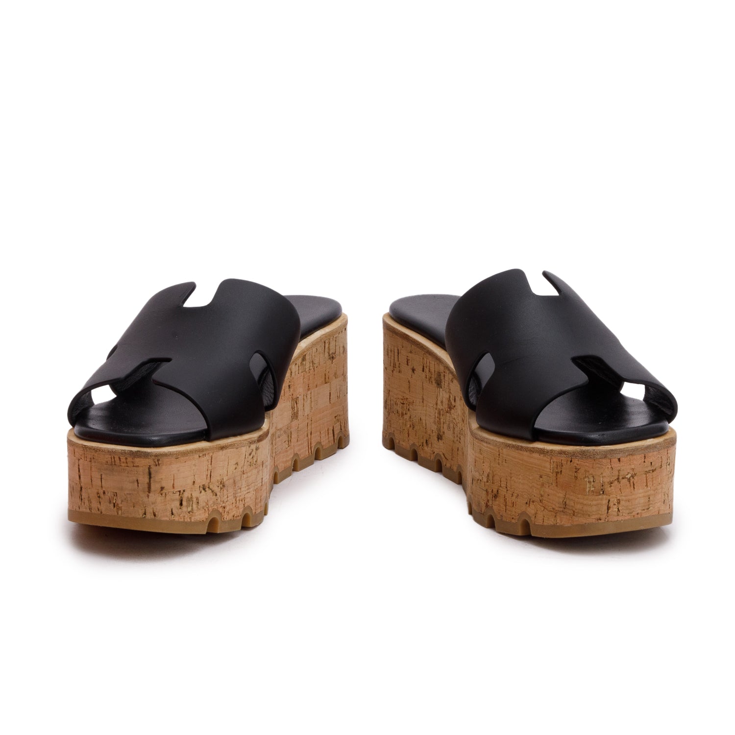 Hermes Black Noir Calfskin Leather Eze 30 Sandals, Size 39 w/ Box