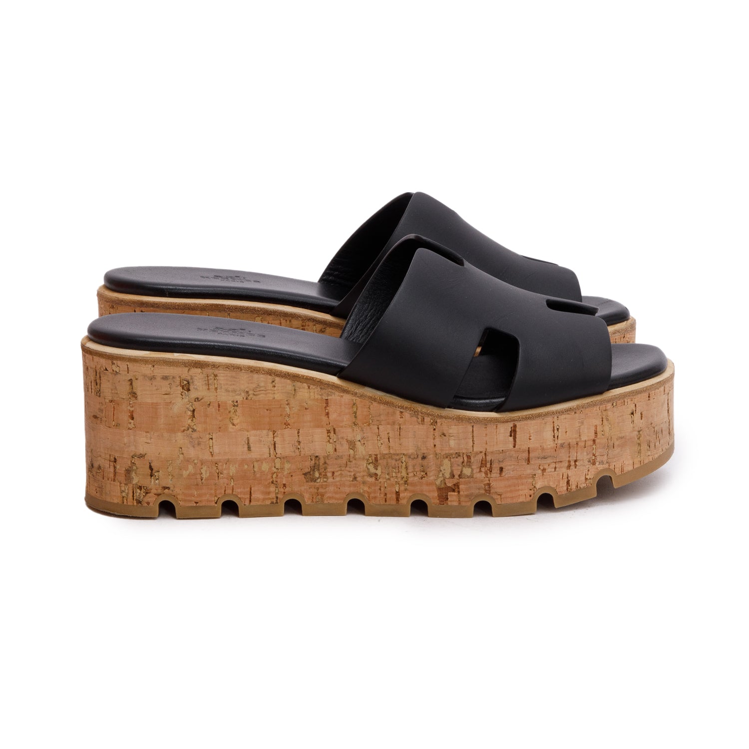 Hermes Black Noir Calfskin Leather Eze 30 Sandals, Size 39 w/ Box