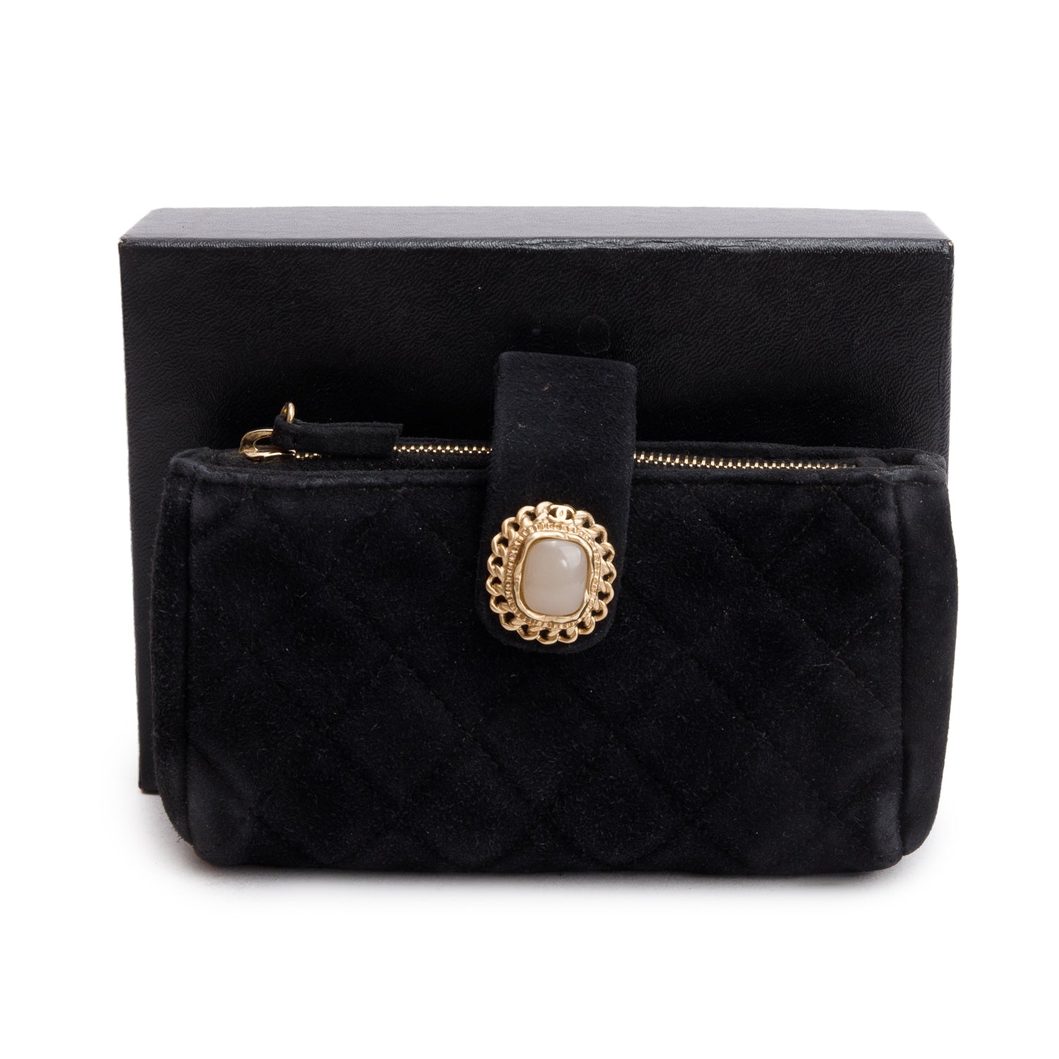 Chanel Black Velvet O-Phone Holder Pouch w/ Box & Authenticity Card