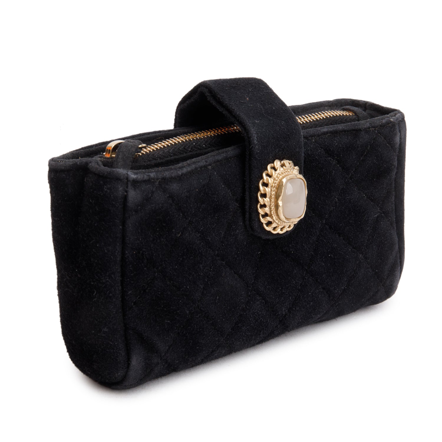 Chanel Black Velvet O-Phone Holder Pouch w/ Box & Authenticity Card