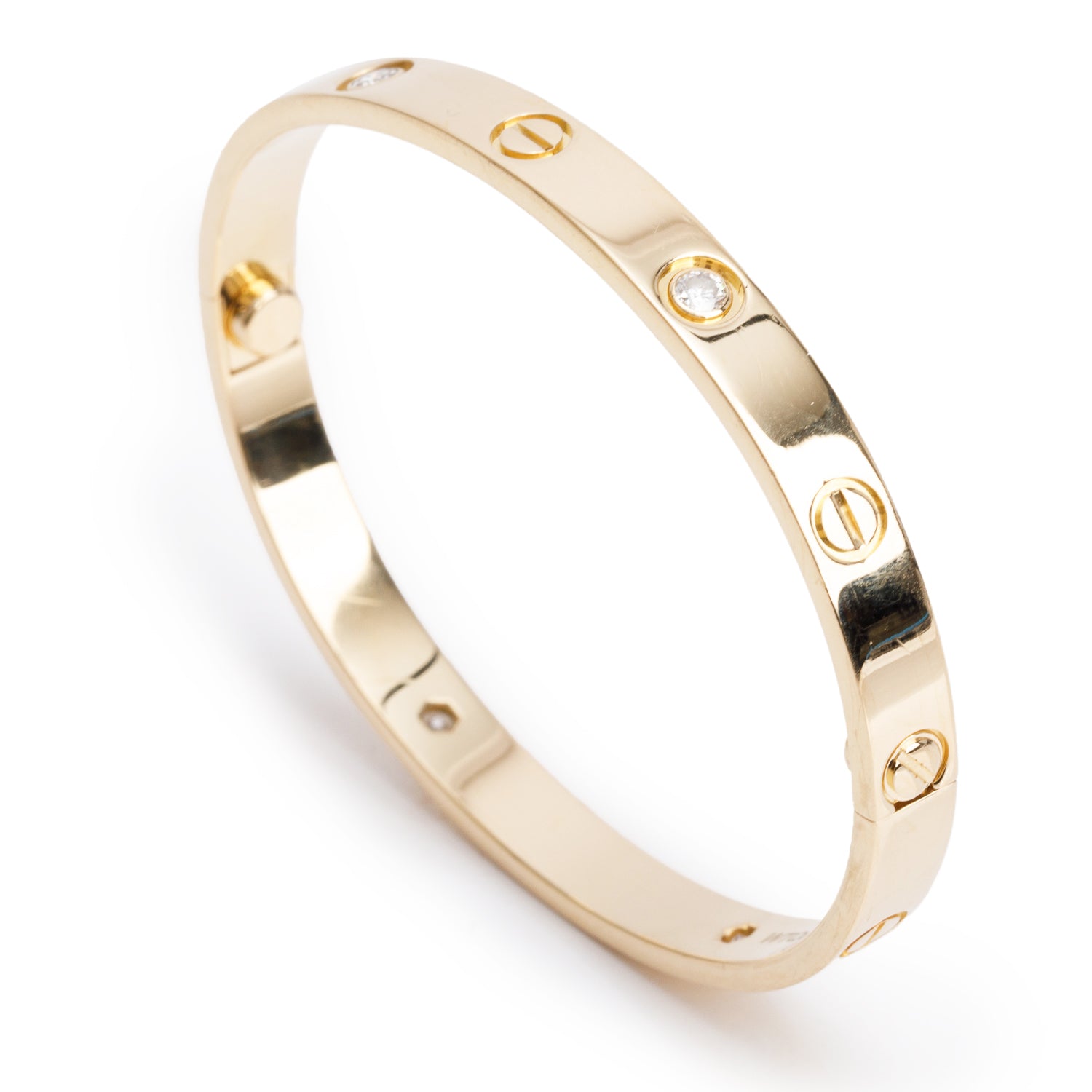 Cartier 2023 18k Yellow Gold Love Bracelet with 4 Diamonds, Classic Model Size 17 w/ Box & Certificate