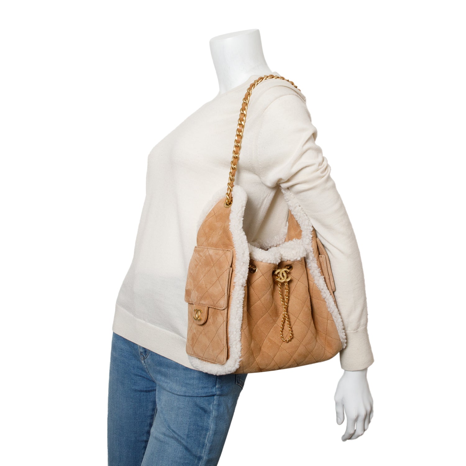 Chanel Brown Suede Quilted Shearling Small 25 Handbag w/ Box