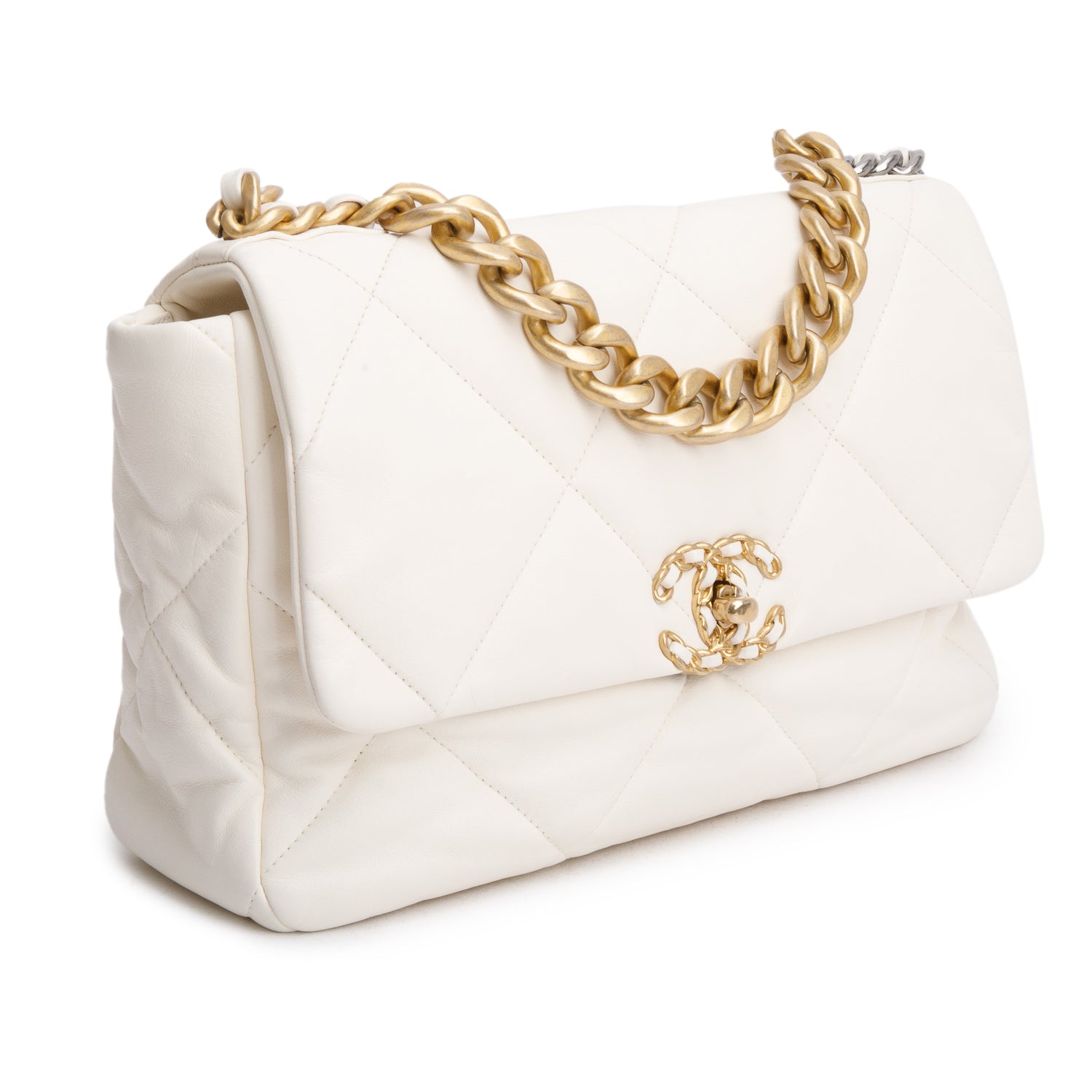 Chanel 2020 White Lambskin Leather Medium 19 Flap Bag w/ Authenticity Card