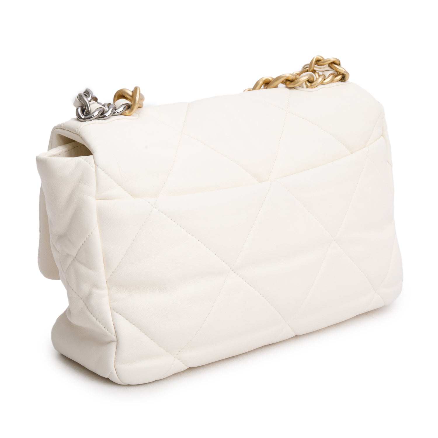 Chanel 2020 White Lambskin Leather Medium 19 Flap Bag w/ Authenticity Card