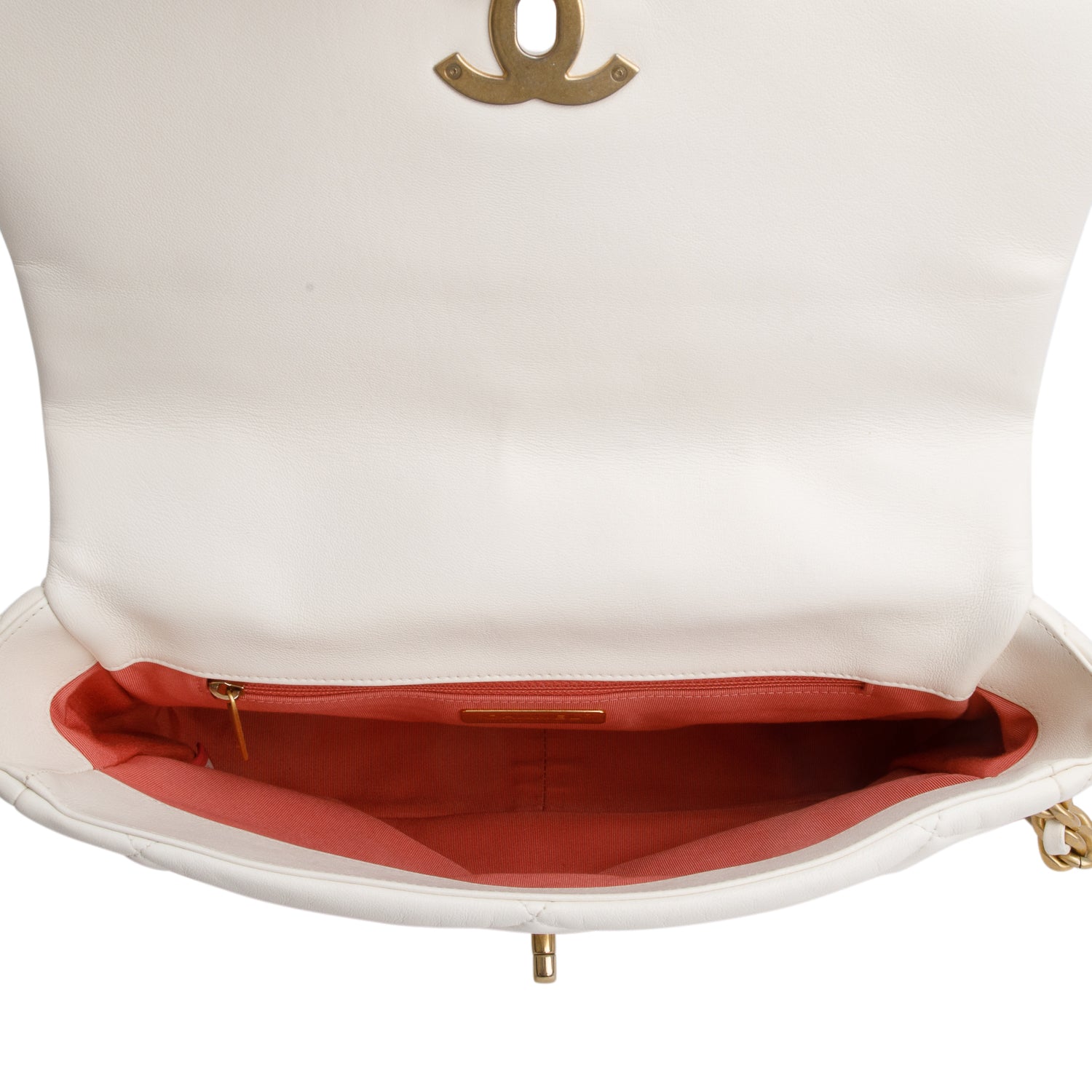 Chanel 2020 White Lambskin Leather Medium 19 Flap Bag w/ Authenticity Card