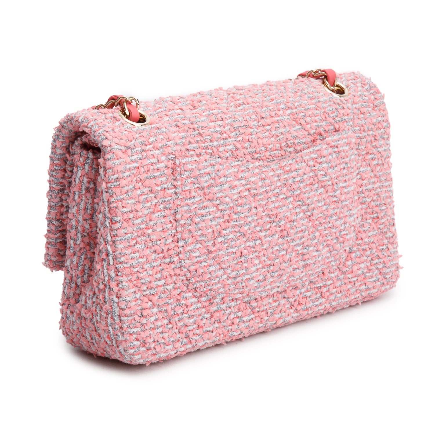 Chanel 2020 Pink Tweed Quilted Medium Double Flap Bag w/ Authenticity Card