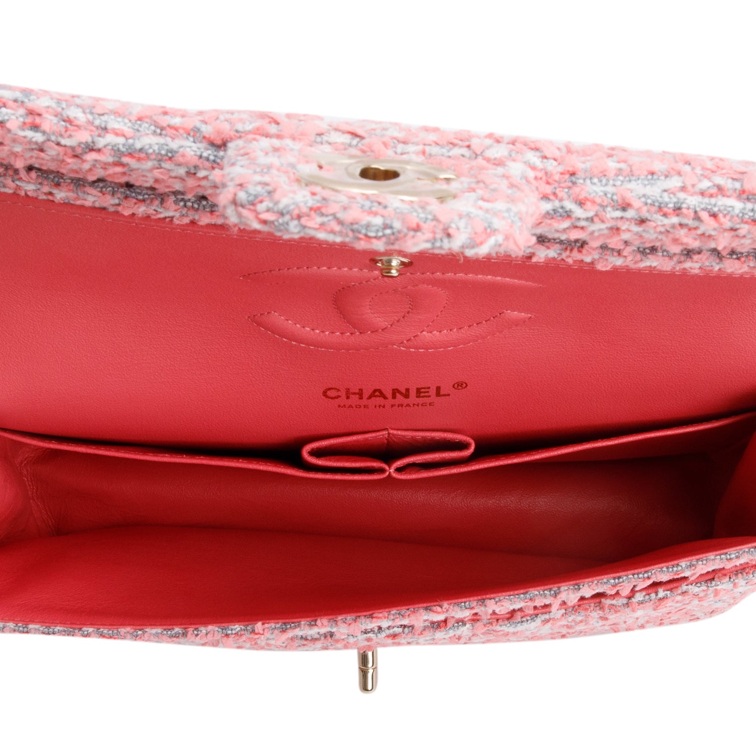 Chanel 2020 Pink Tweed Quilted Medium Double Flap Bag w/ Authenticity Card