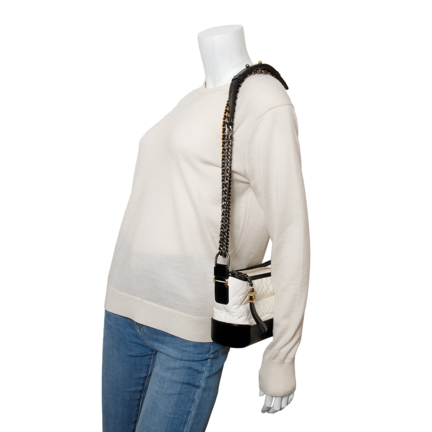 Chanel Black & White Aged Calfskin Leather Small Gabrielle Hobo