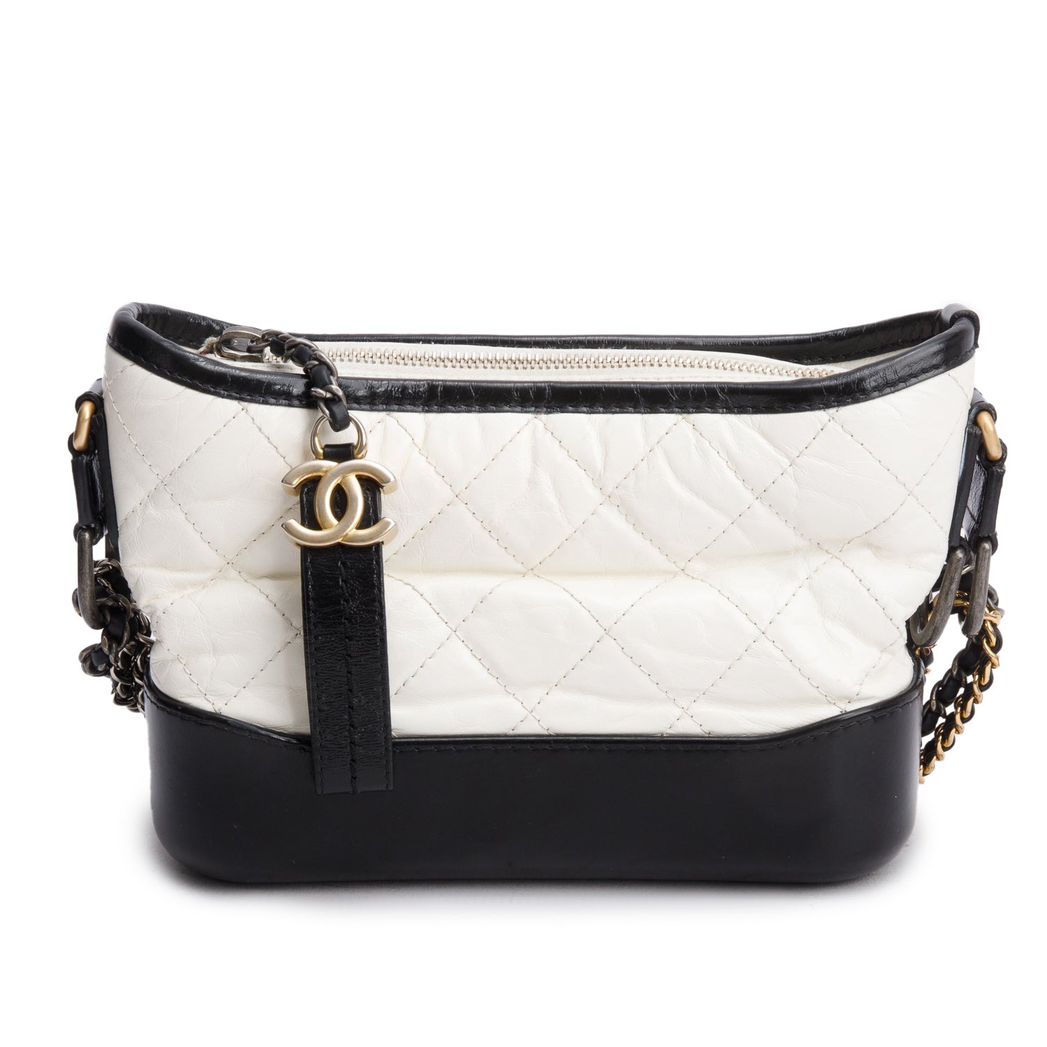 Chanel Black & White Aged Calfskin Leather Small Gabrielle Hobo