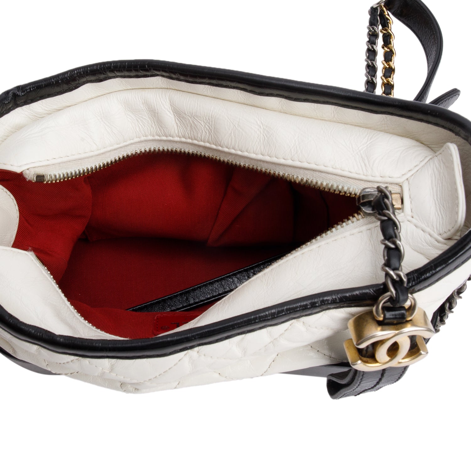 Chanel Black & White Aged Calfskin Leather Small Gabrielle Hobo