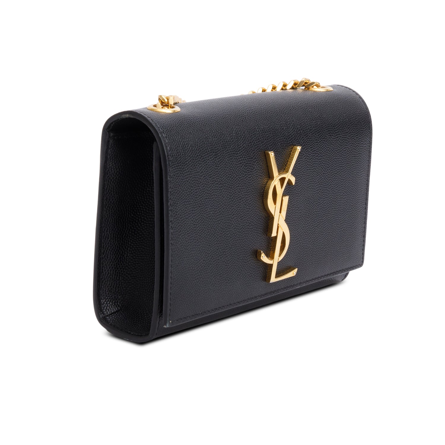Saint Laurent Black Grain De Poudre Leather Mini Monogram Kate Bag