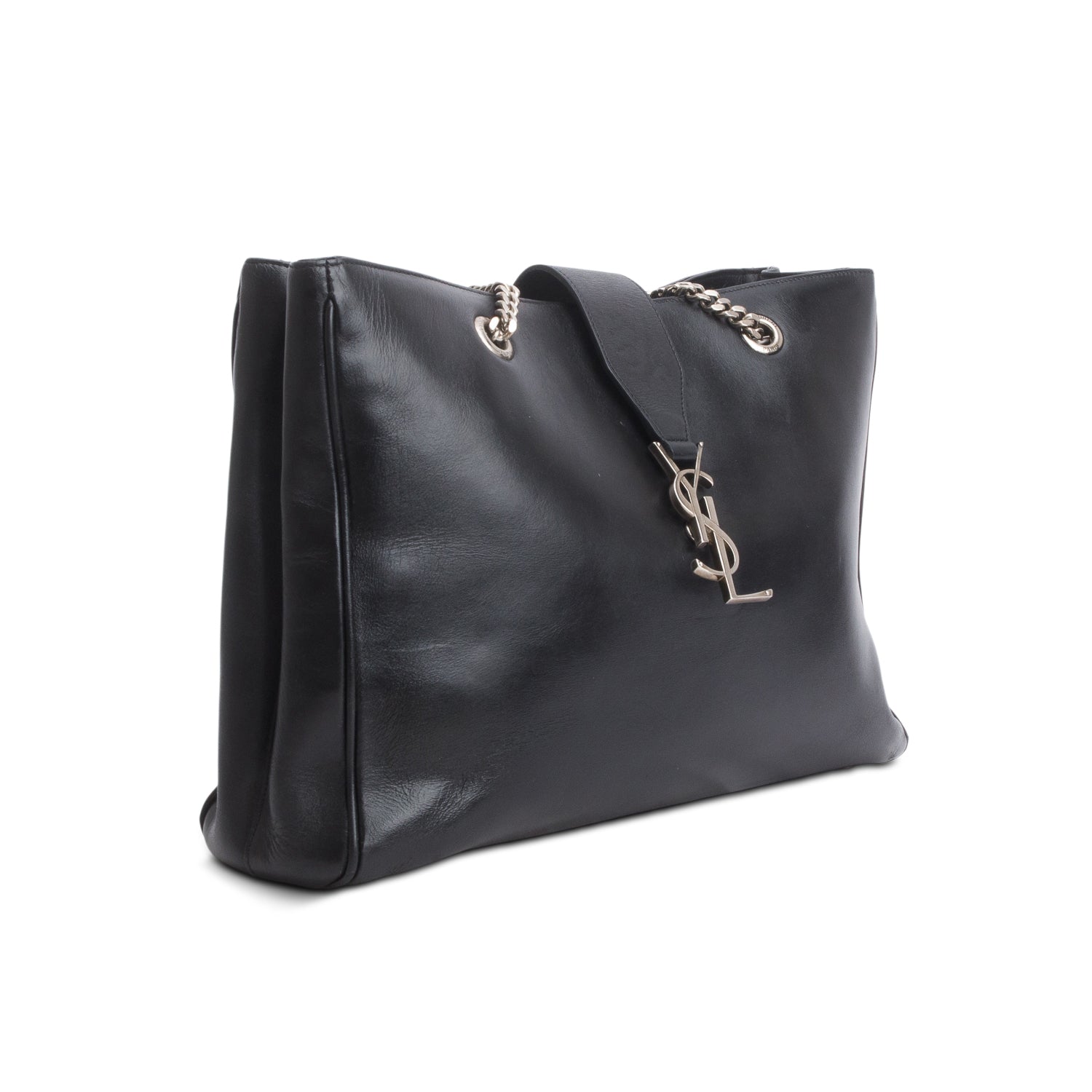 Saint Laurent Black Smooth Calfskin Cassandre Shopping Tote