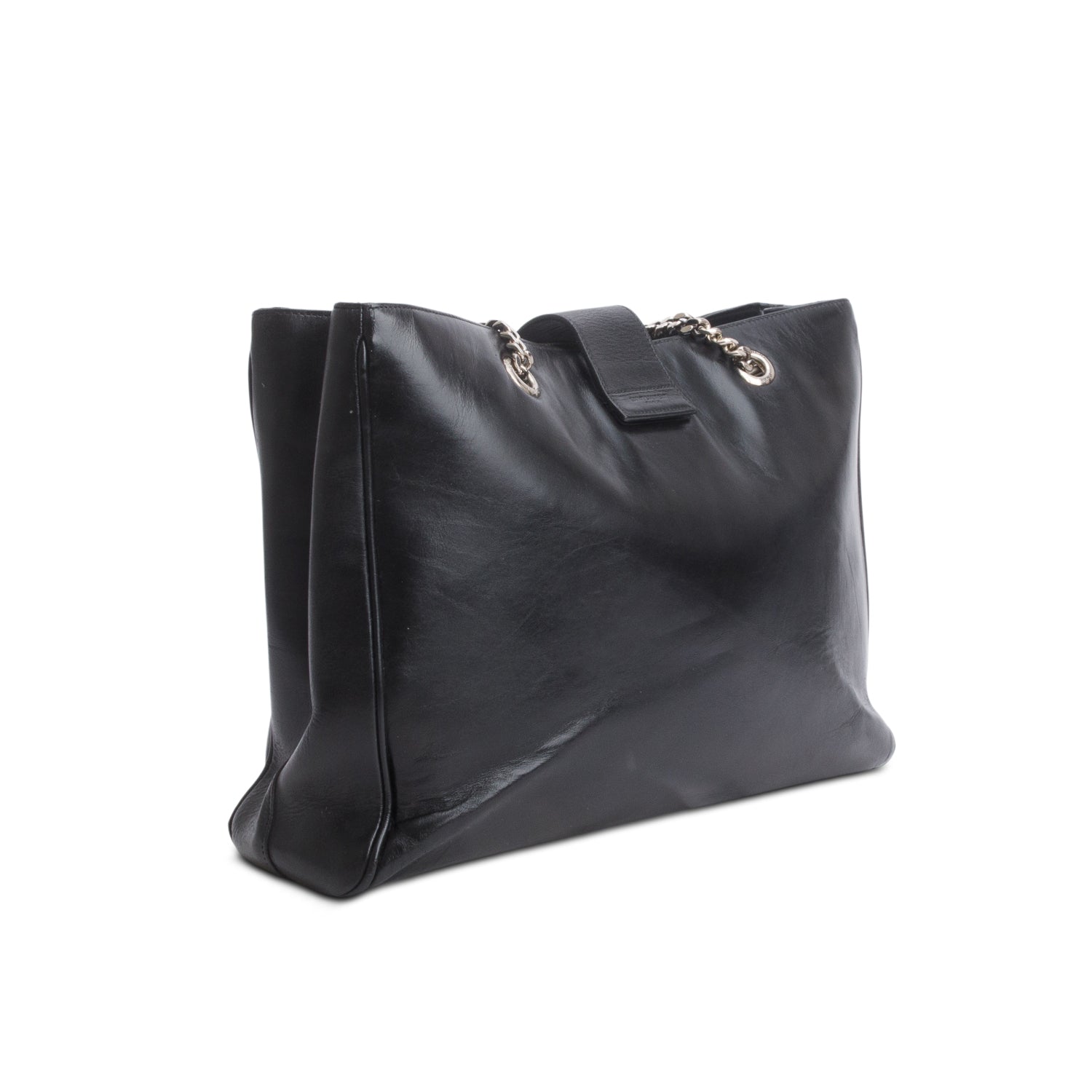 Saint Laurent Black Smooth Calfskin Cassandre Shopping Tote