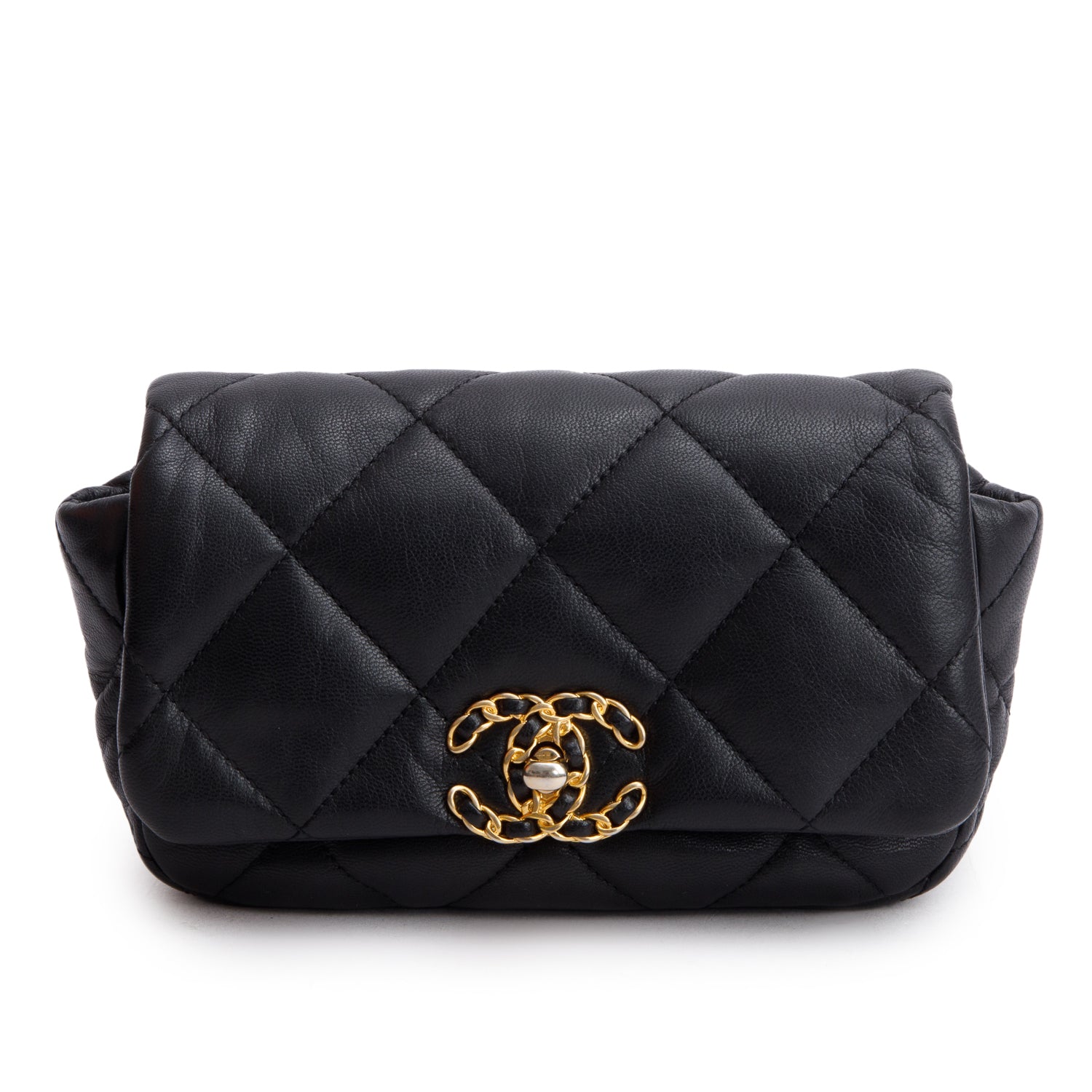 Chanel Black Lambskin Quilted 19 Waist Bag w/ Authenticity Card