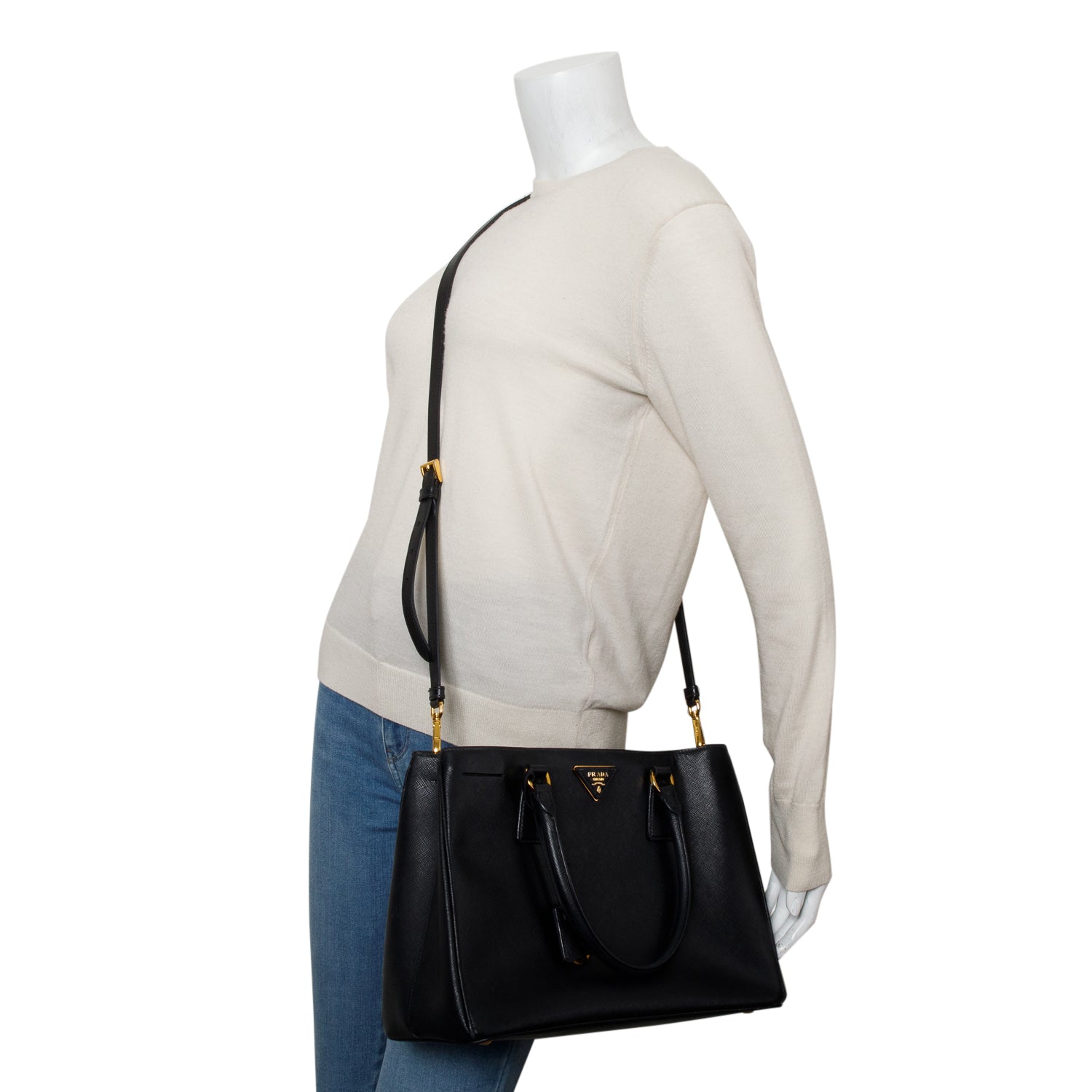 Prada Black Saffiano Lux Medium Galleria Tote w/ Strap & Authenticity Card