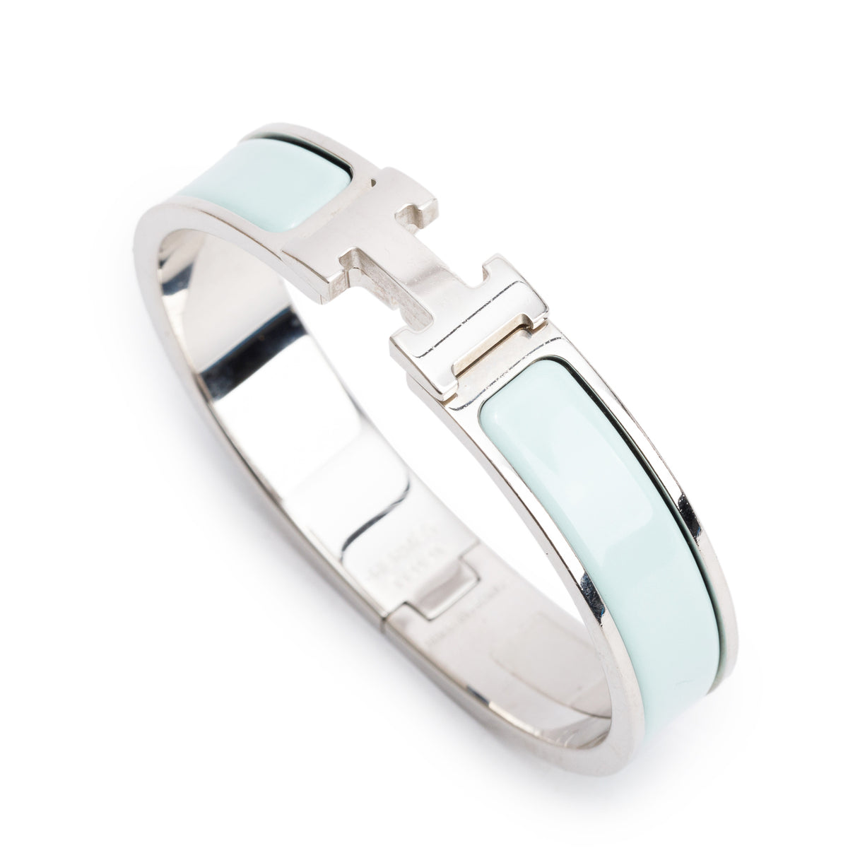 Hermes Palladium Plated Teal Enamel 12 MM Clic H Bracelet w/ Box