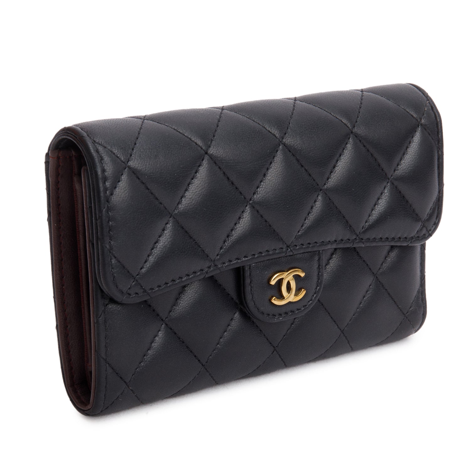 Chanel 2023 Black Lambskin Quilted Medium Flap Wallet w/ Box & Receipt