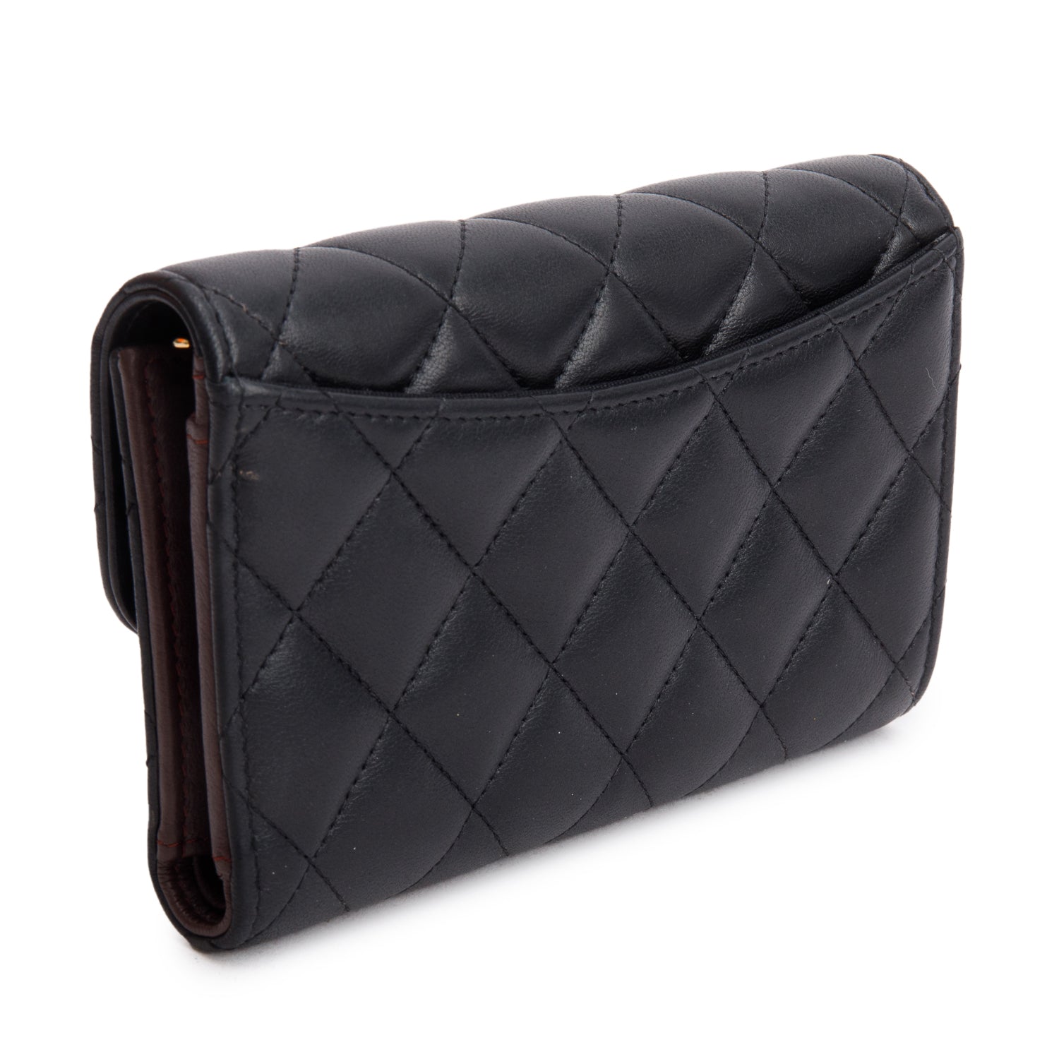 Chanel 2023 Black Lambskin Quilted Medium Flap Wallet w/ Box & Receipt
