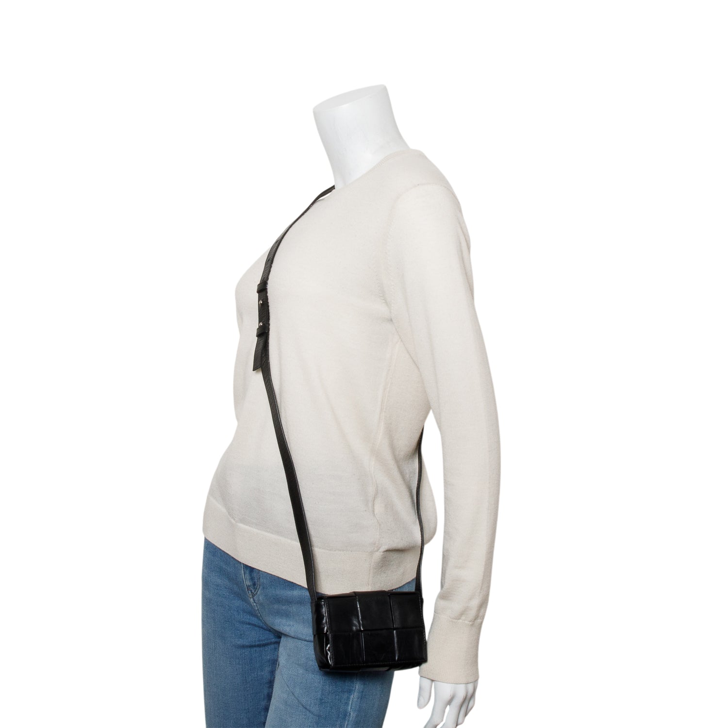 Bottega Veneta Black Paper Calfskin Maxi Intrecciato Extra Mini Cassette Crossbody Bag