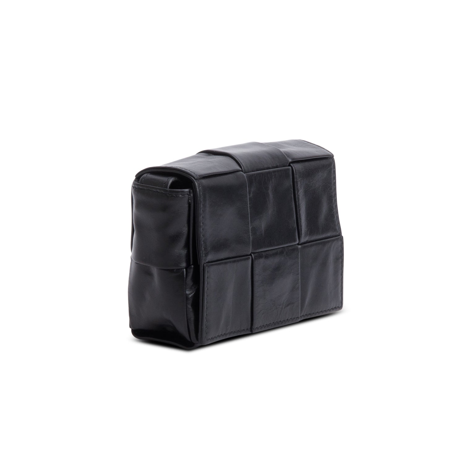 Bottega Veneta Black Paper Calfskin Maxi Intrecciato Extra Mini Cassette Crossbody Bag