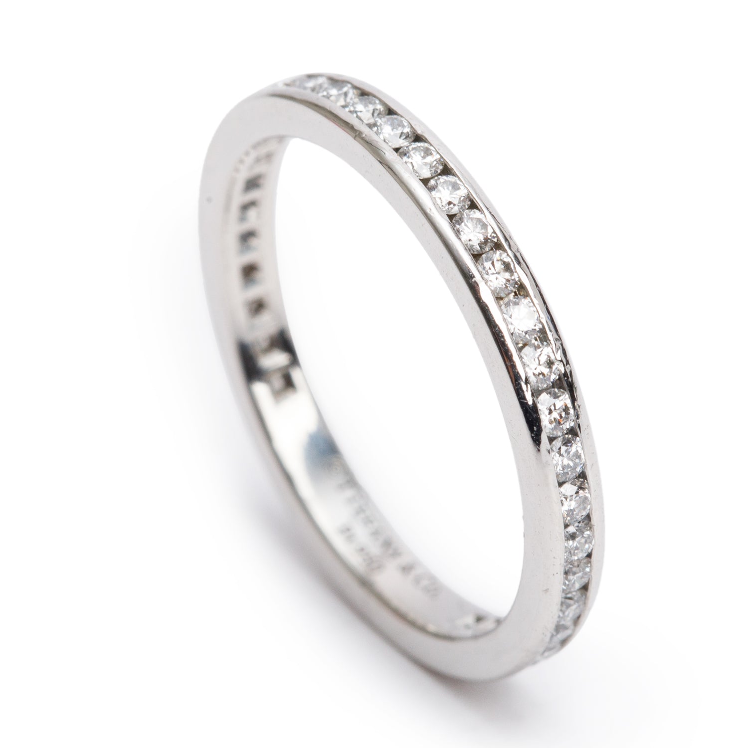 Tiffany & Co. Platinum 2.4 MM Full Circle Diamond Eternity Wedding Band Ring, Size 6.5 w/ Box